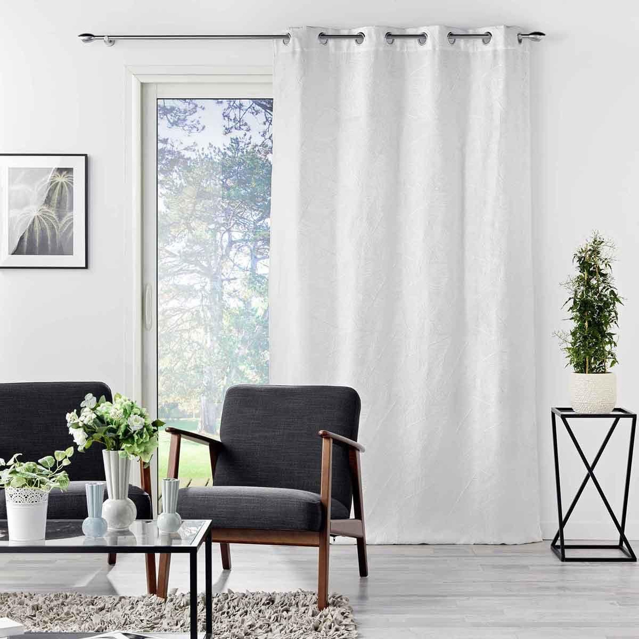 Voir la diapositive 4 : Douceur d'Intérieur Rideau à œillets jacquard  floriss  140x260cm blanc