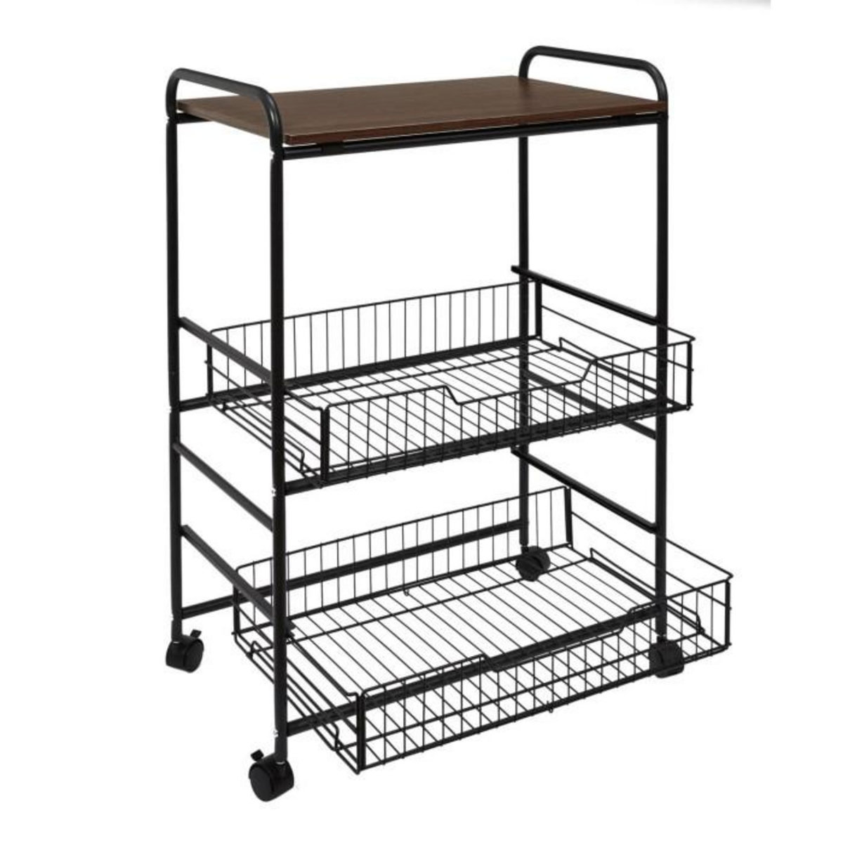 Paris Prix Desserte 2 Étagères & 2 Tiroirs  Métal  86cm Noir