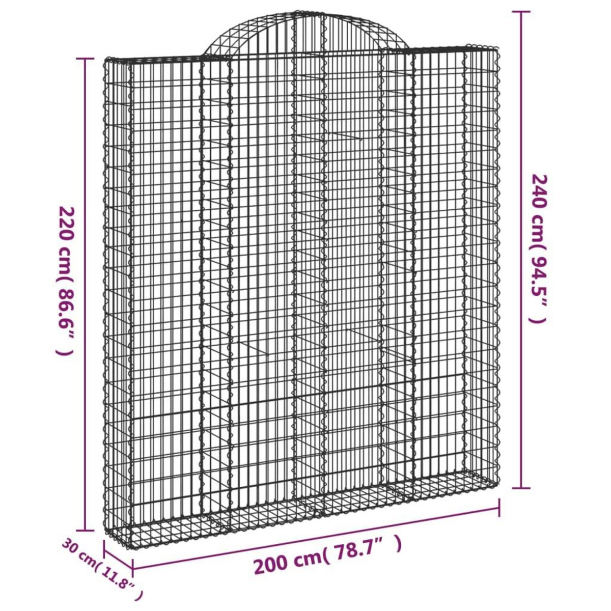 VIDAXL Paniers a gabions arques 8 pcs 200x30x220/240 cm fer galvanise