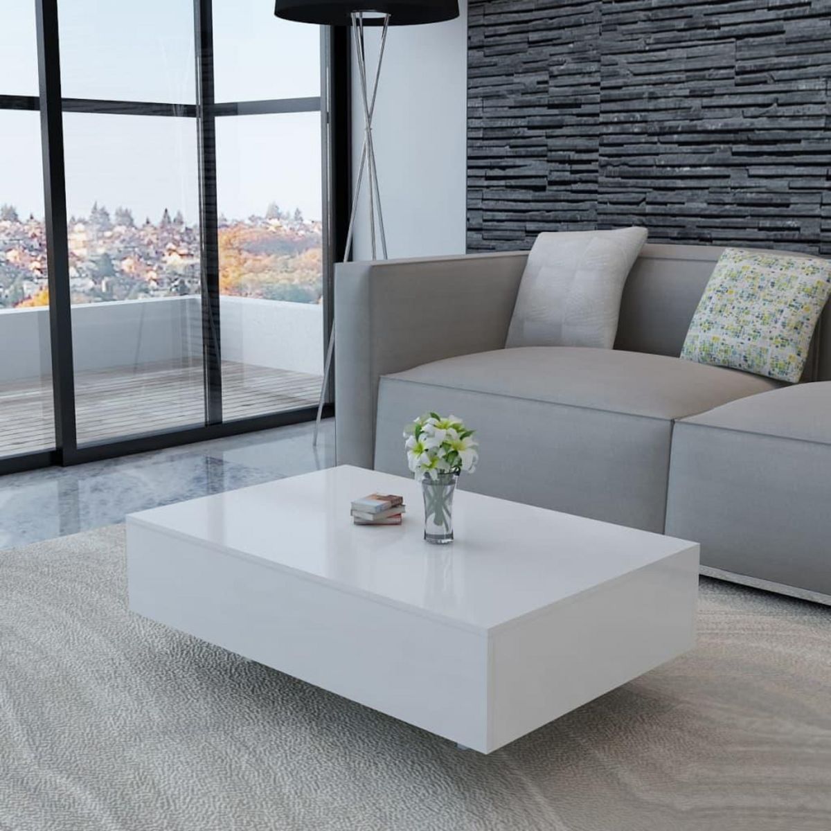 VIDAXL Table basse blanc brillant