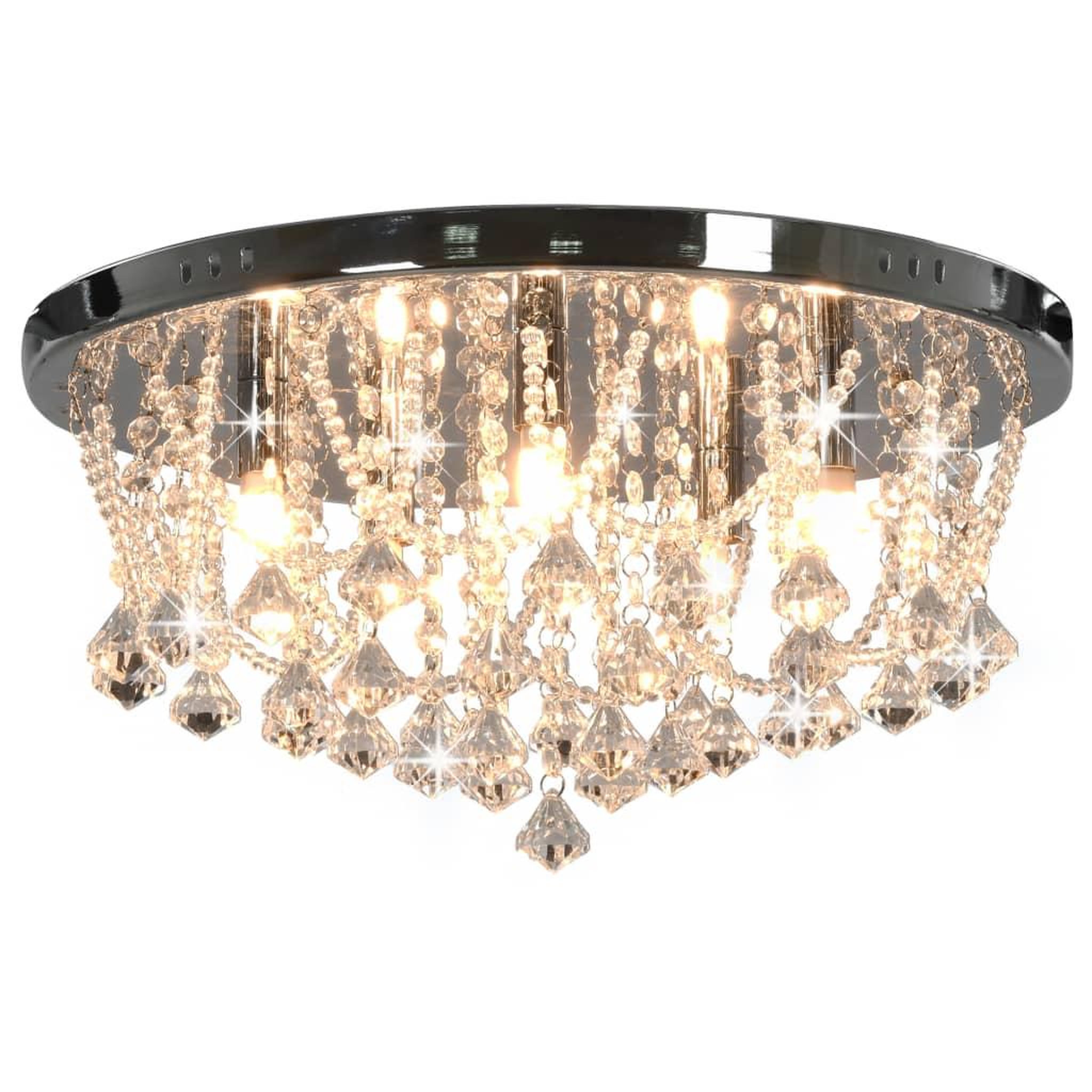 Voir la diapositive 2 : VIDAXL Plafonnier avec perles de cristal Argente Rond 4 ampoules G9