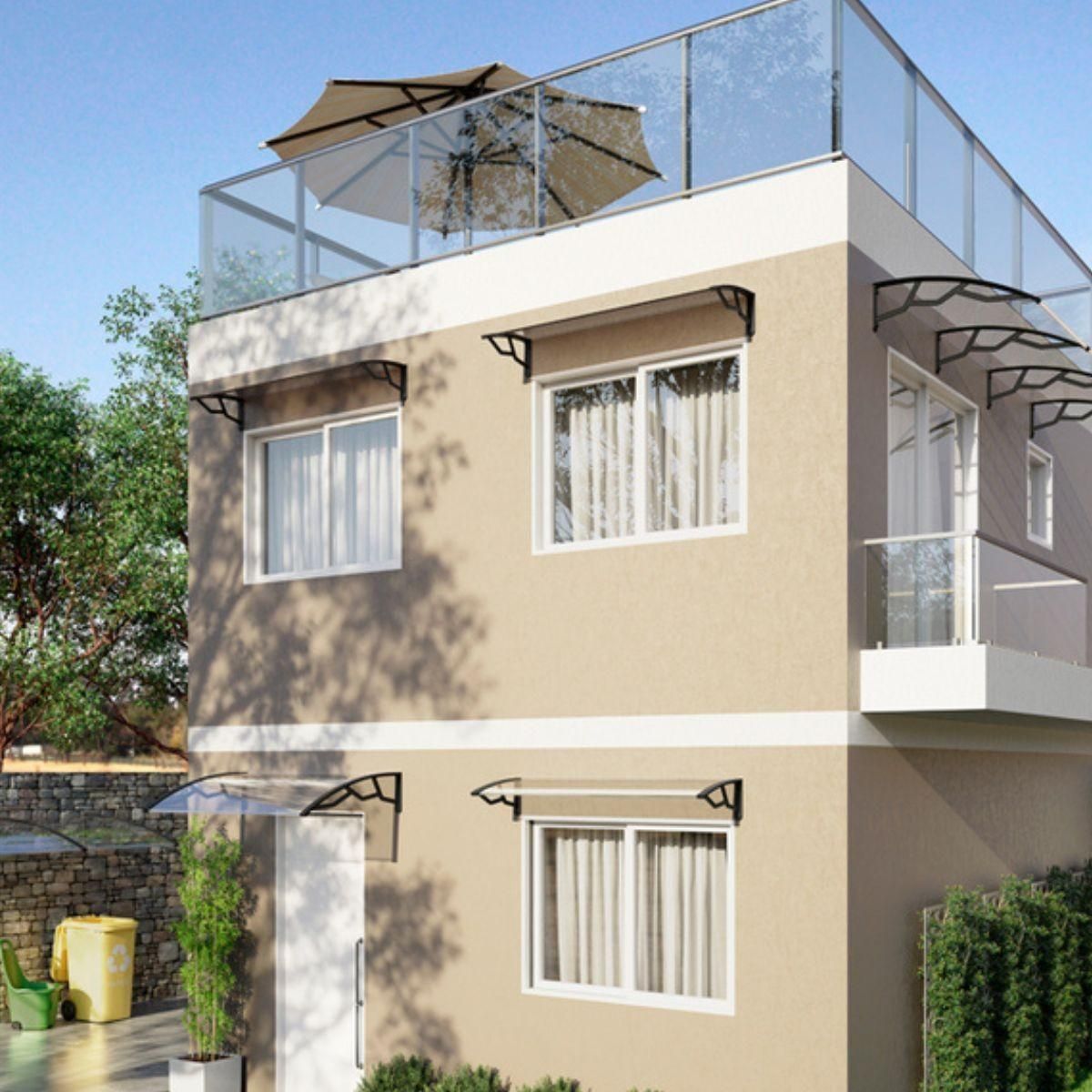 ART PLAST Auvent de Porte d'Entrée et fenêtre 80 x 100 cm - Polycarbonate Anti UV Marquise Extérieure Bras Polypropylène Art Plast