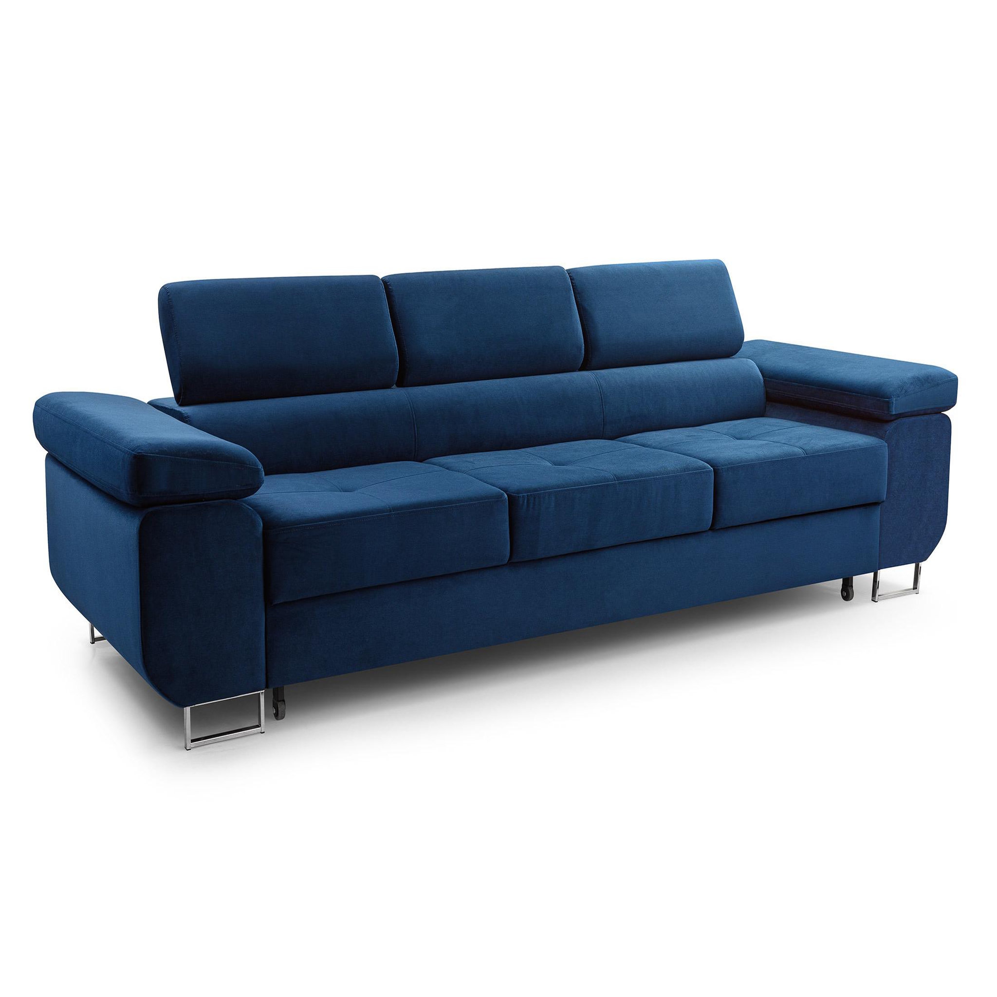 Voir la diapositive 3 : BEST MOBILIER Pablo - canapé 3 places - convertible avec têtières réglables - en velours