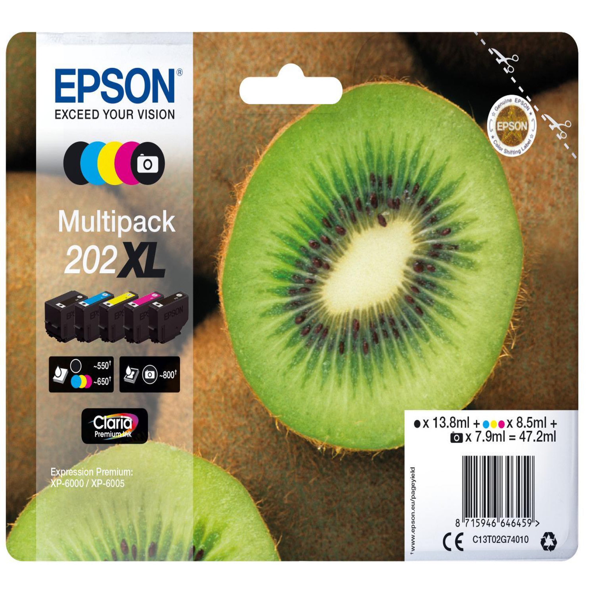 Voir la diapositive 2 : Epson Cartouches d'encre Epson Multipack 202XL - 5 couleurs - Haute capacité