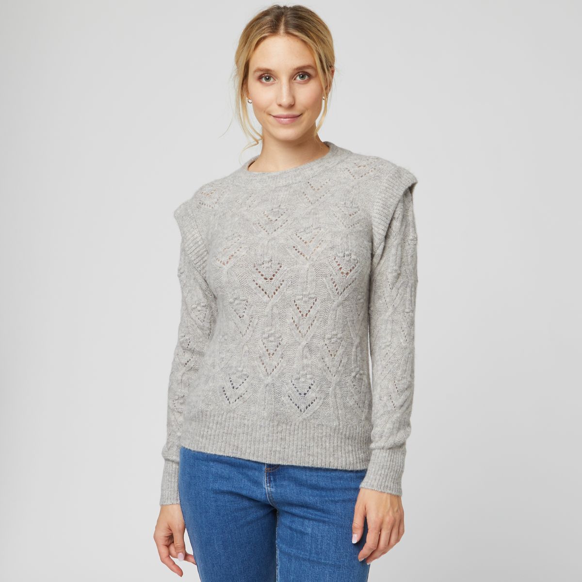 IN EXTENSO Pull gris en maille avec perles femme