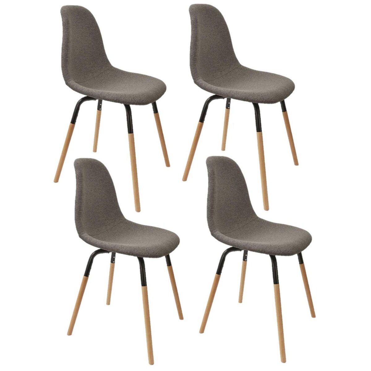 TOILINUX Lot de 4 Chaises scandinave Phenix en tissu et métal - Gris