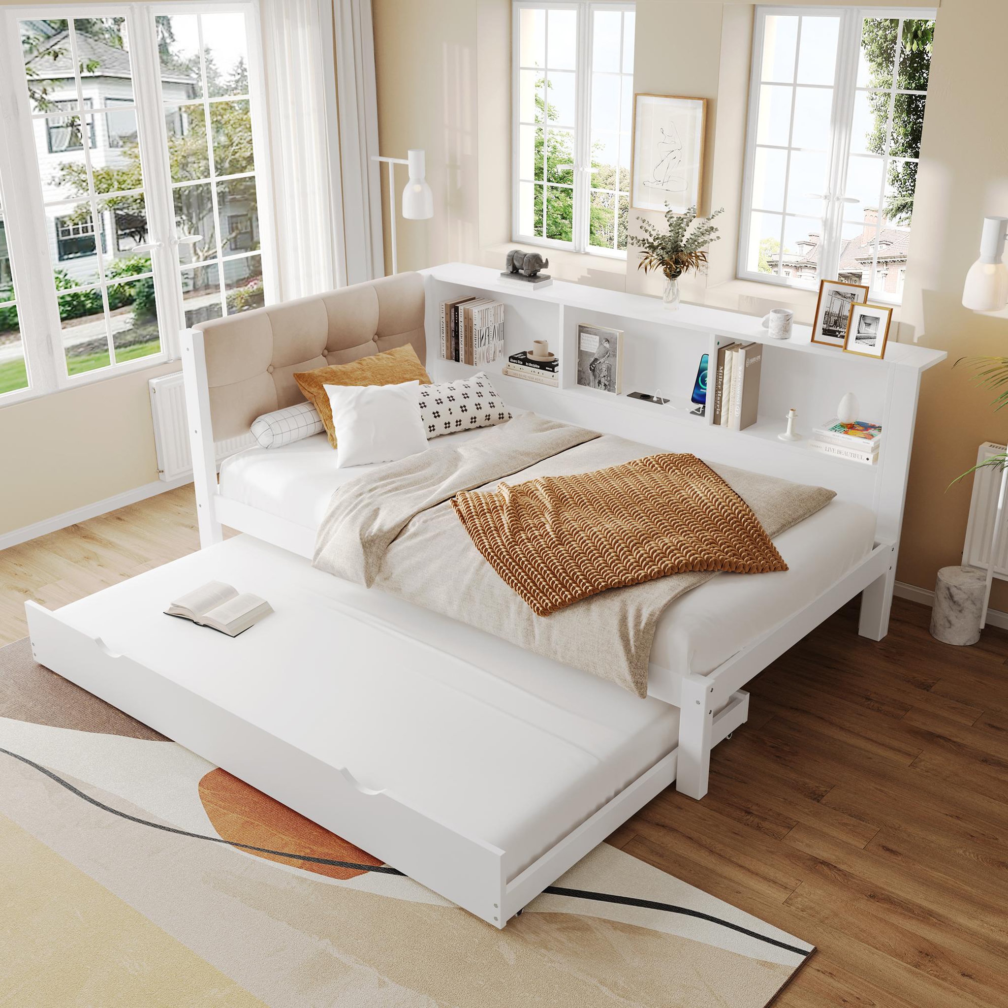 Voir la diapositive 2 : MERAX Lit gigogne 90x200cm pin coloris blanc led