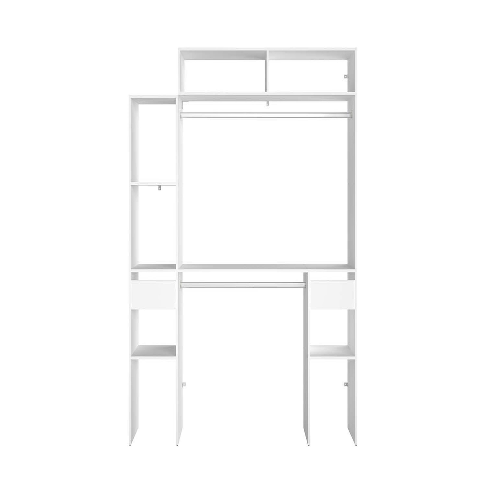 Voir la diapositive 1 : CONCEPT USINE Dressing blanc extensible avec 2 penderies 4 étagères et 2 tiroirs elysee