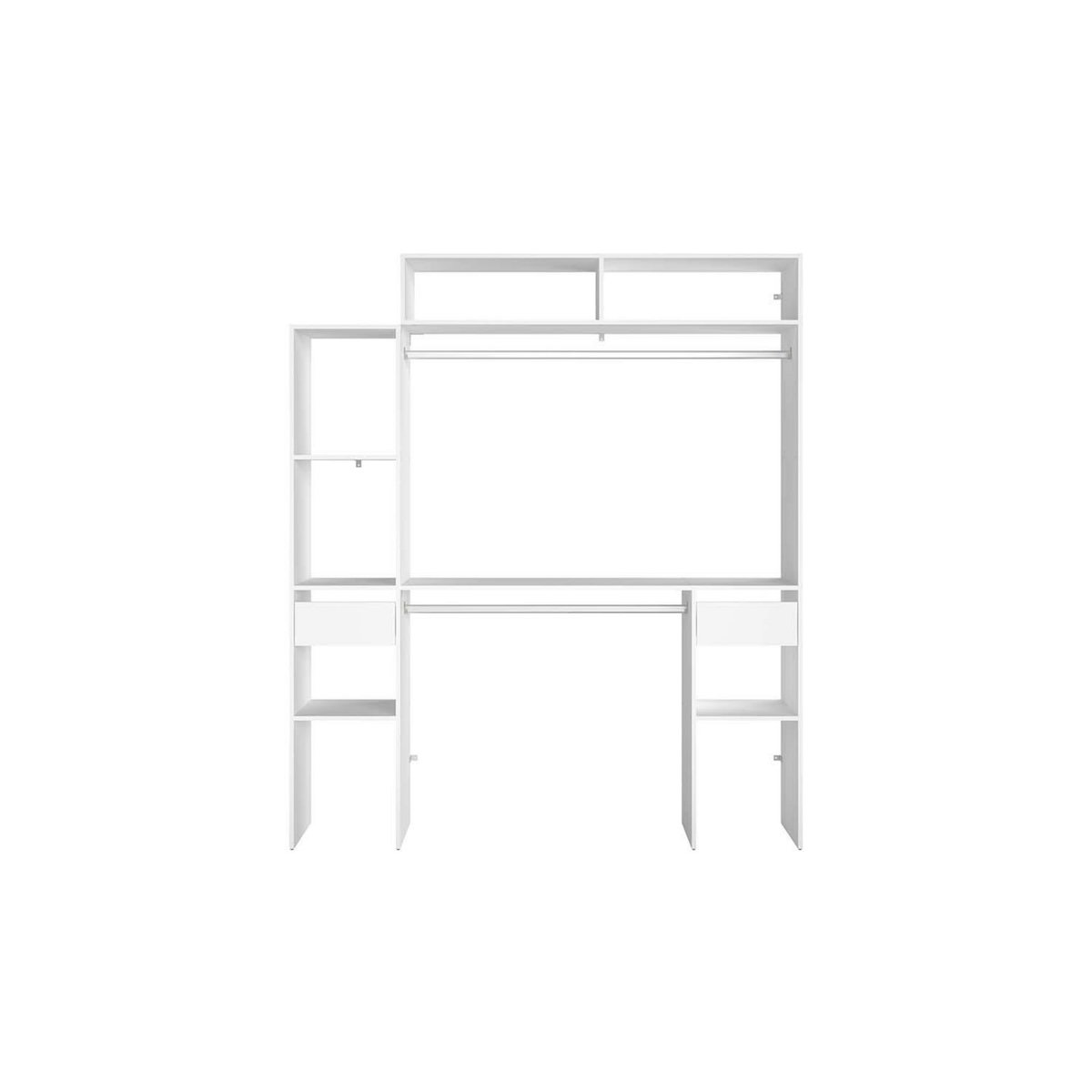 CONCEPT USINE Dressing blanc extensible avec 2 penderies, 4 étagères et 2 tiroirs ELYSEE