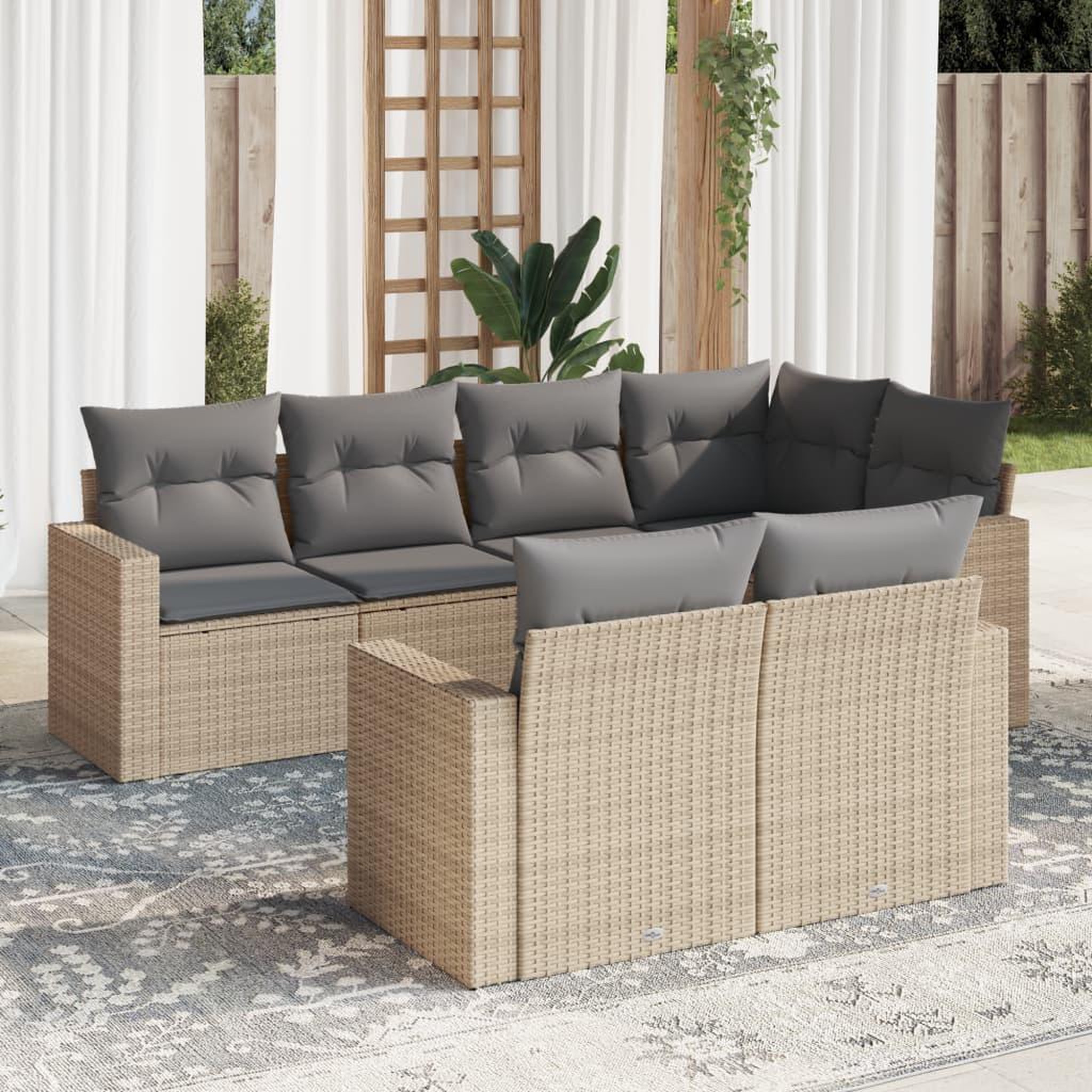VIDAXL Salon de jardin avec coussins 7 pcs beige resine tressee