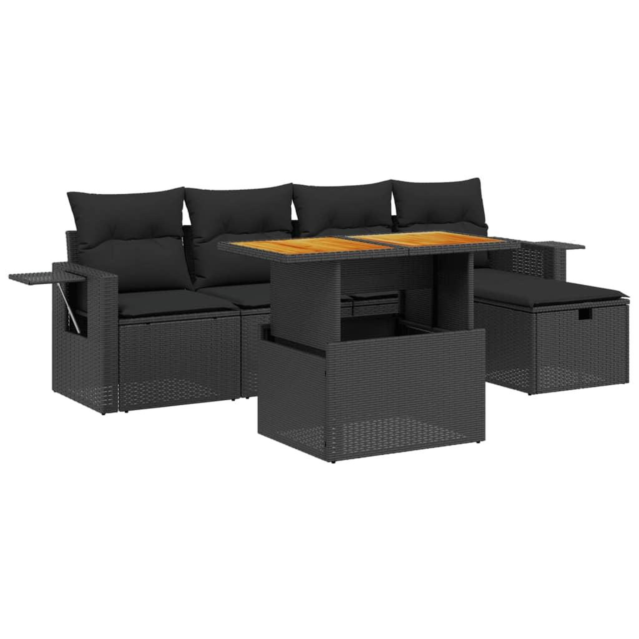 Voir la diapositive 2 : VIDAXL Salon de jardin 6 pcs avec coussins noir resine tressee