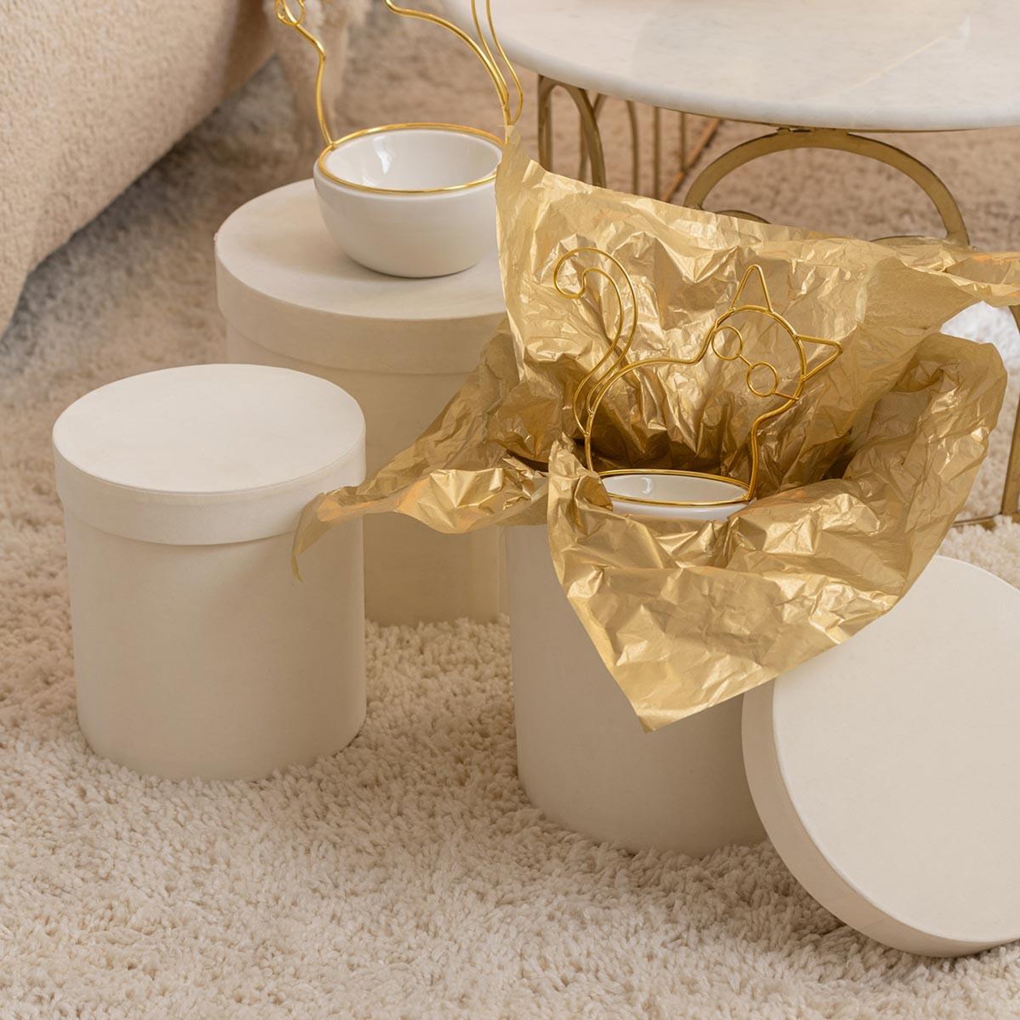 Voir la diapositive 4 : J-LINE Lot de 3 boîtes de rangement rondes plates  vaughn  32cm blanc