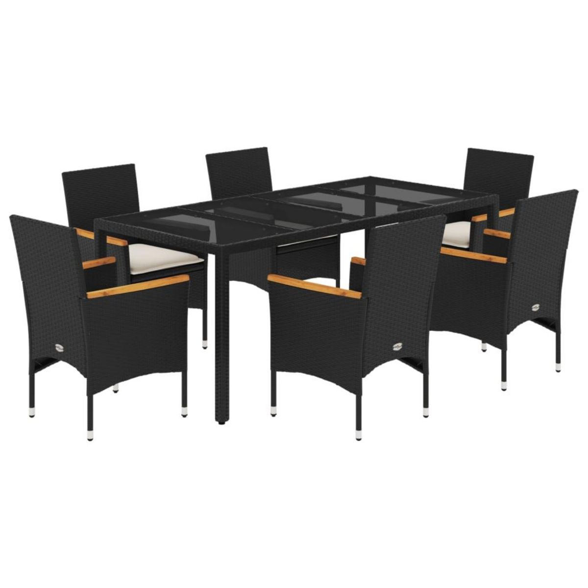 VIDAXL Ensemble a manger de jardin et coussins 7 pcs noir rotin acacia