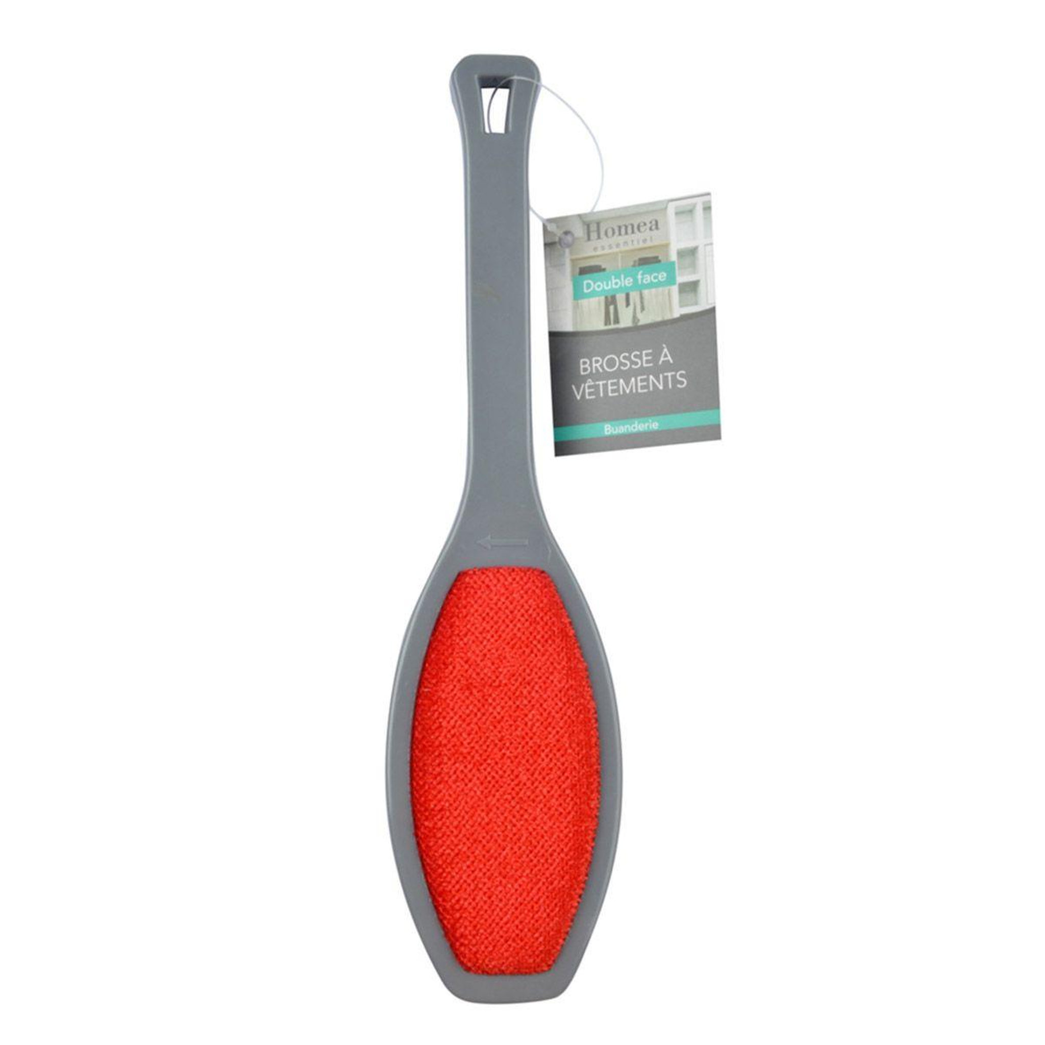 Voir la diapositive 2 : HOMEA Brosse à vêtements  double face  26cm rouge