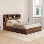 Voir la diapositive 2 : ID MARKET Lit double CLEM avec rangements + tête de lit et sommier 140 x 190 cm effet noyer