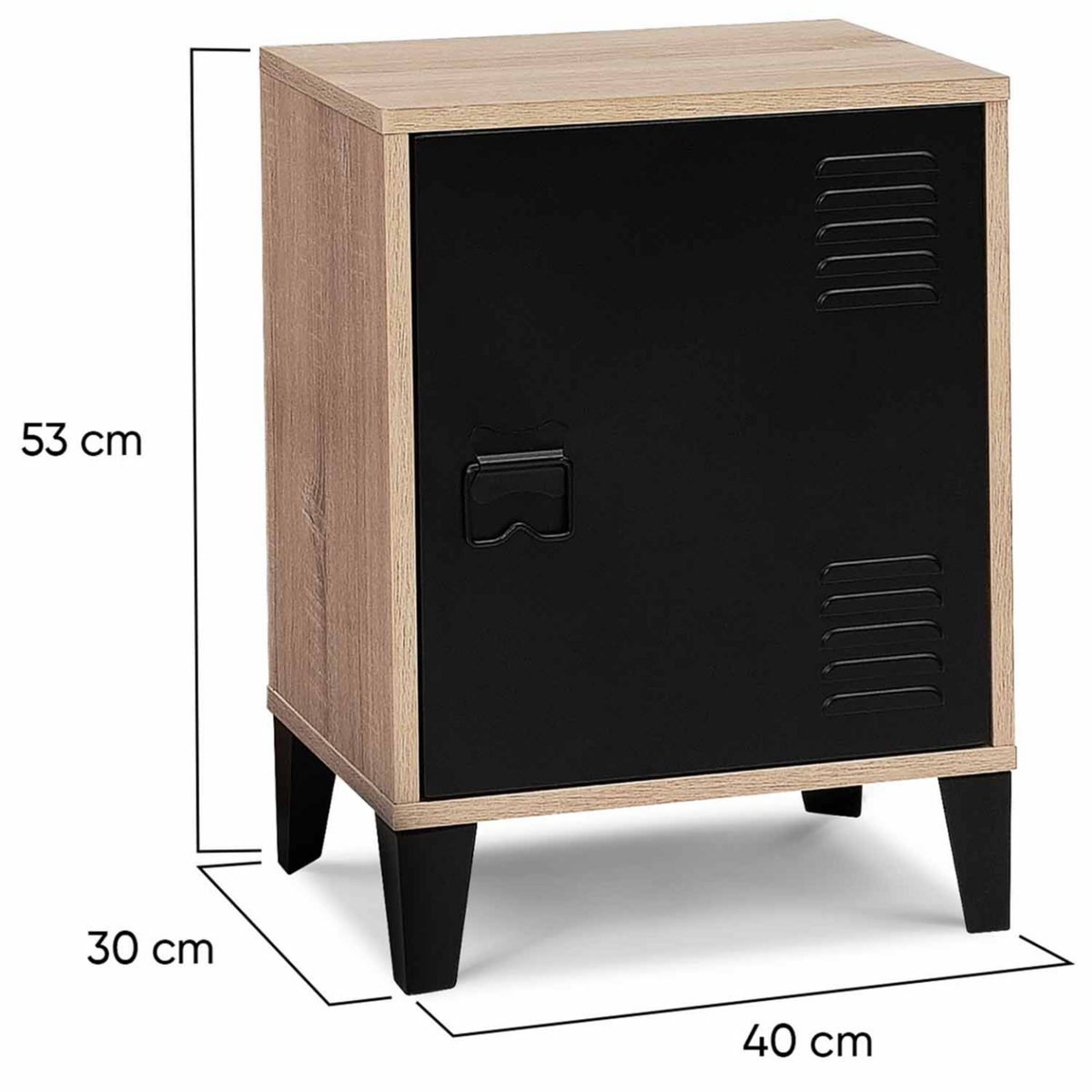 ID MARKET Table de chevet ESTER effet bois 1 porte métal noir design industriel
