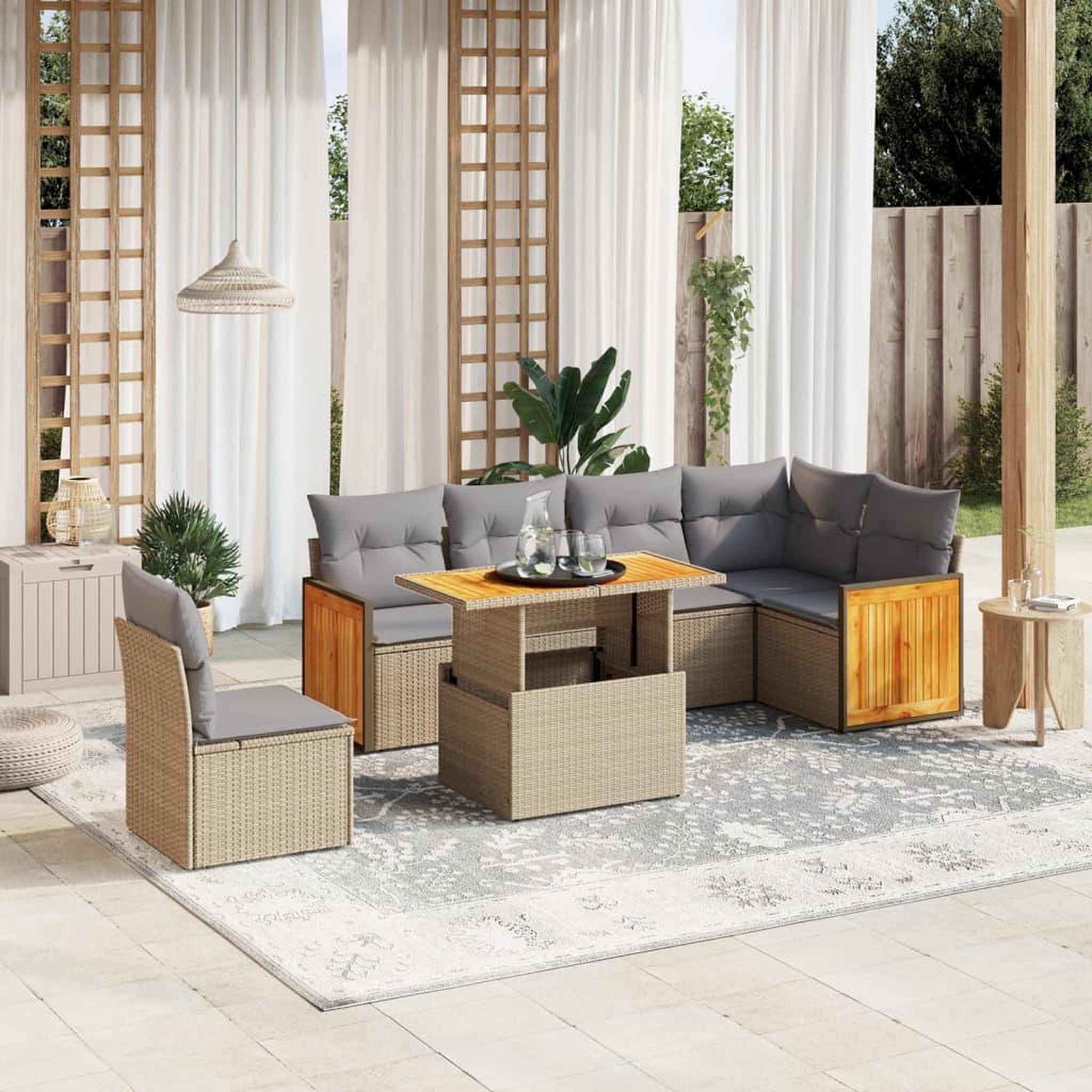 VIDAXL Salon de jardin avec coussins 7 pcs beige resine tressee