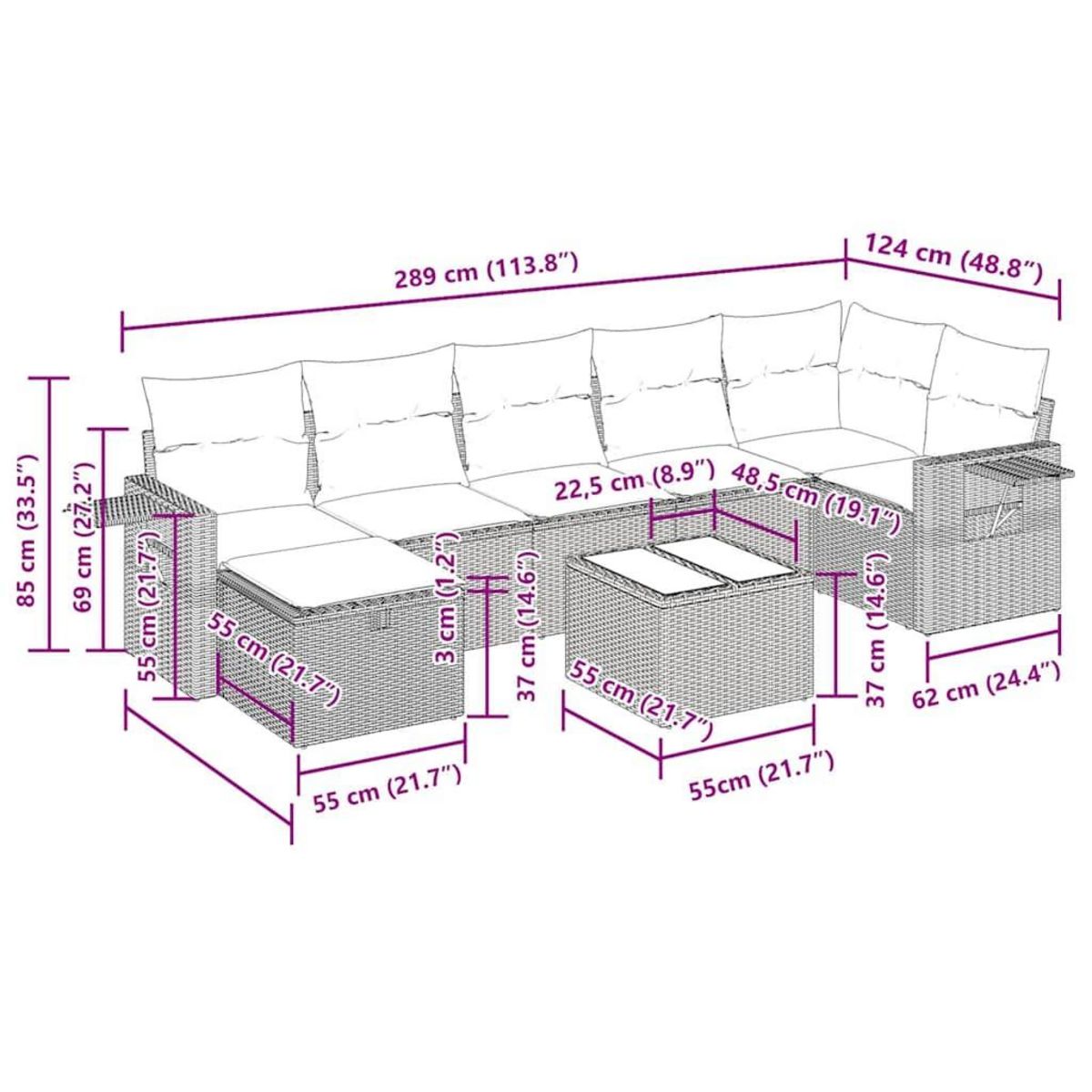 VIDAXL Salon de jardin 8 pcs avec coussins marron resine tressee