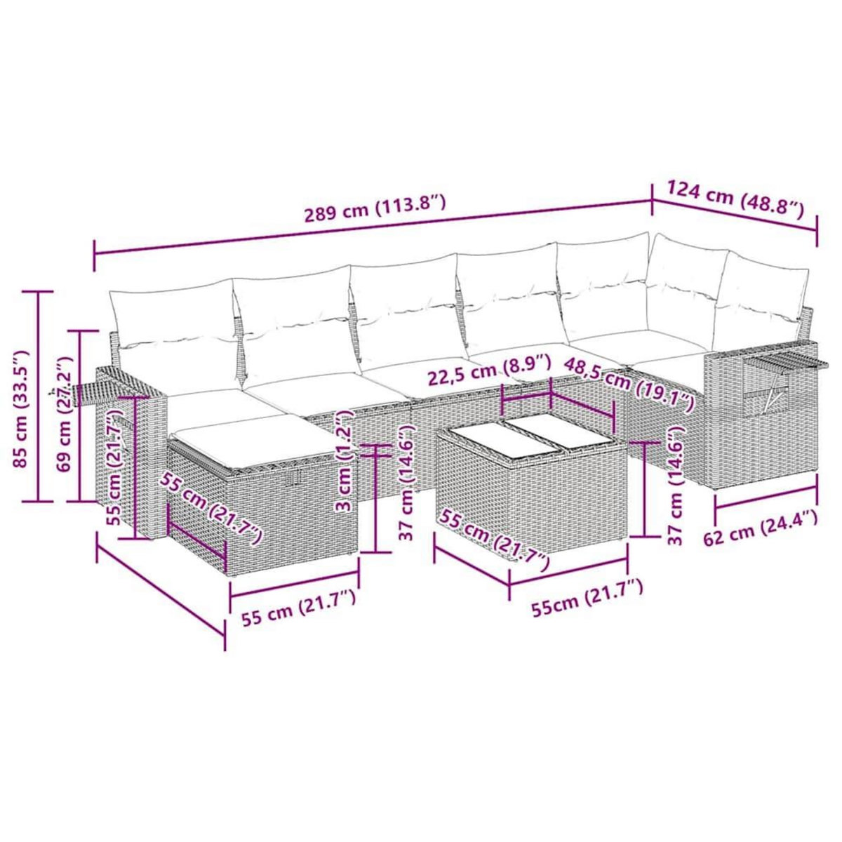 VIDAXL Salon de jardin 8 pcs avec coussins marron resine tressee