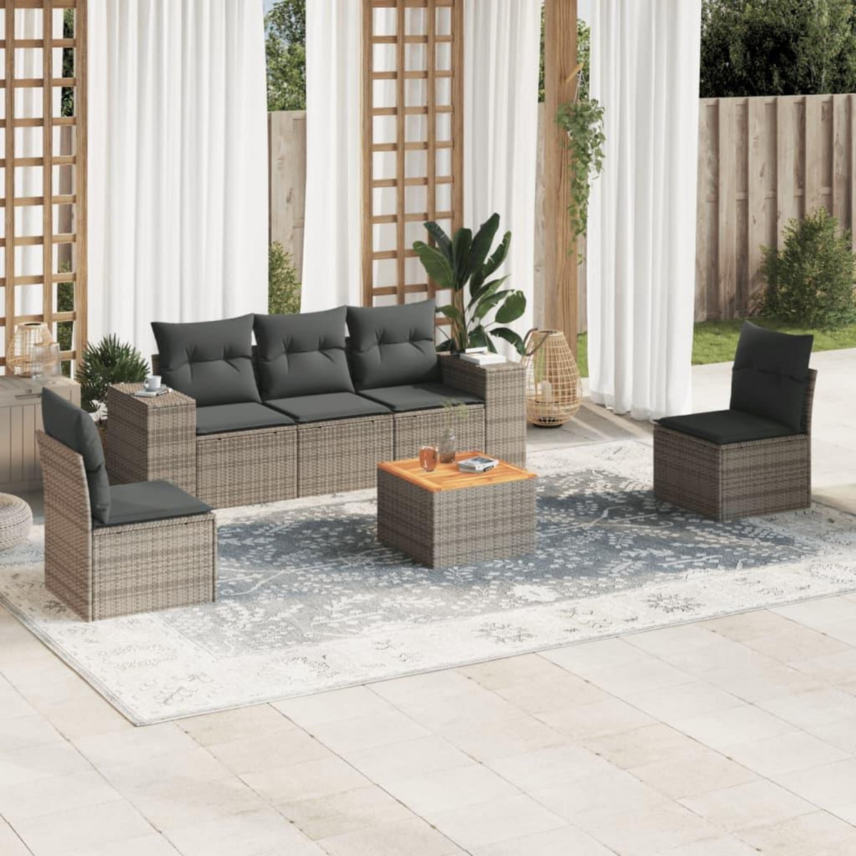 VIDAXL Salon de jardin 6 pcs avec coussins gris resine tressee