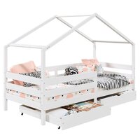 Lit cabane RENA lit simple montessori pour enfant 90 x 190 cm, avec  barrières de protection, en pin massif lasuré blanc - Lit enfant - Achat &  prix