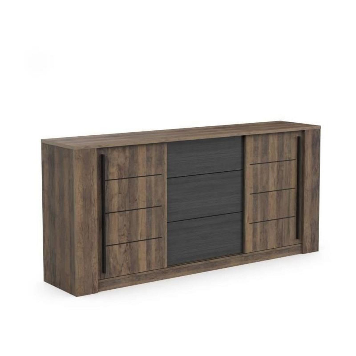 Demeyere Enfilade MONACO - Décor chene et noir - 2 Portes coulissantes + 3 Tiroirs - L206 x P44,9 x H94 cm - CBA MEUBLES