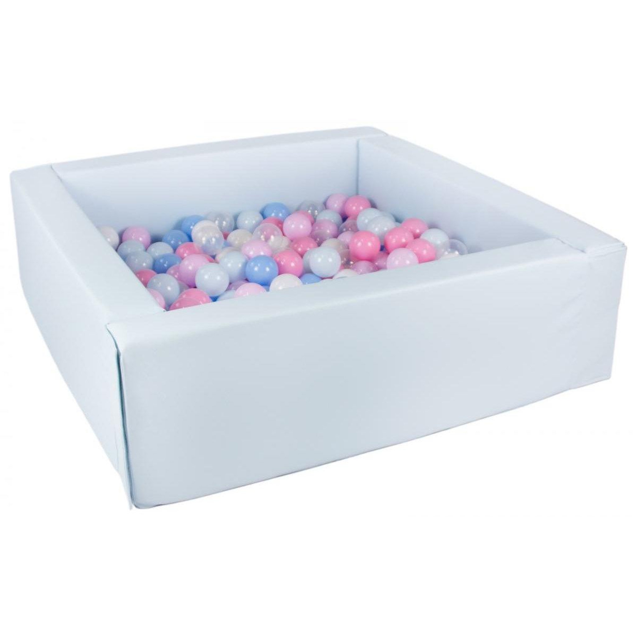 VELINDA Piscine à balles carrée avec 200 balles - bleu p/blanc transparent bleu clair rose clair,rose bleu p