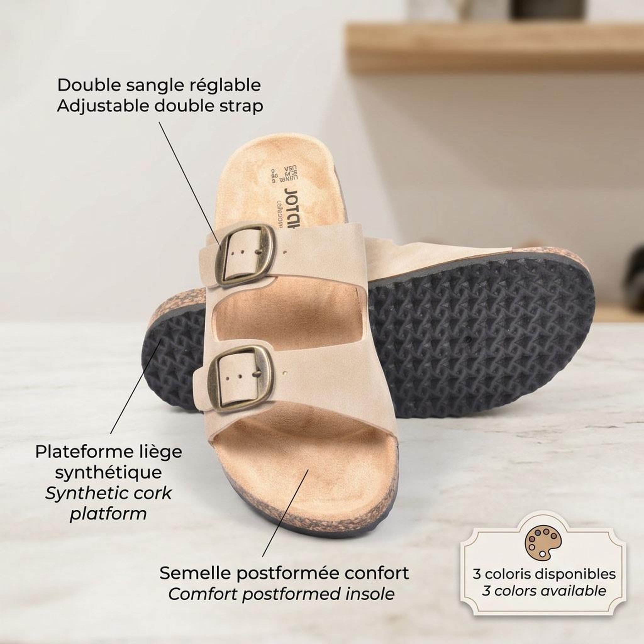 Voir la diapositive 4 : OZABI OZABI Sandales Mule 2 Boucles Nubuck Noir Beige Camel