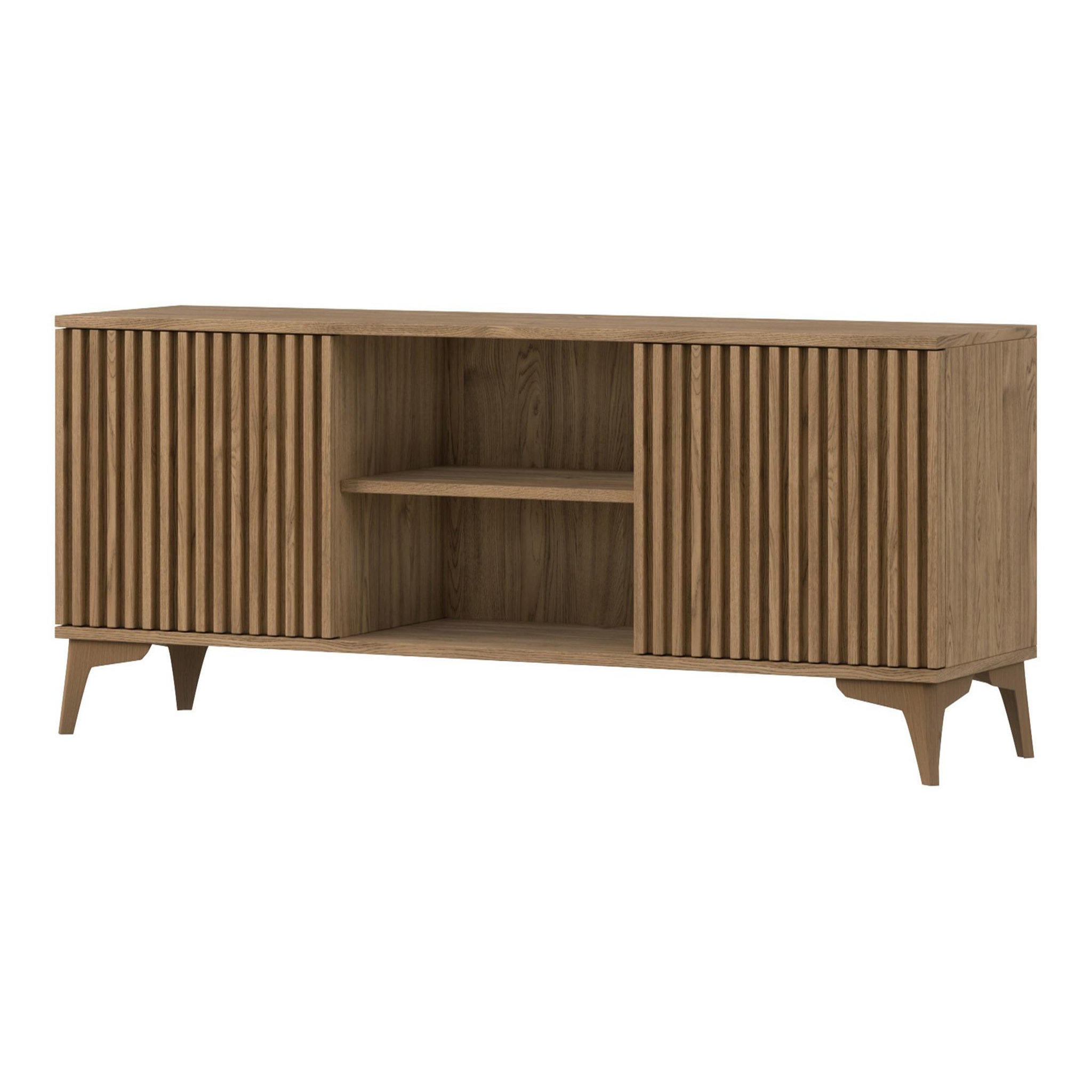 Voir la diapositive 1 : BEST MOBILIER Portmore - meuble tv - effet bois - 2 portes et 2 niches - 150 cm