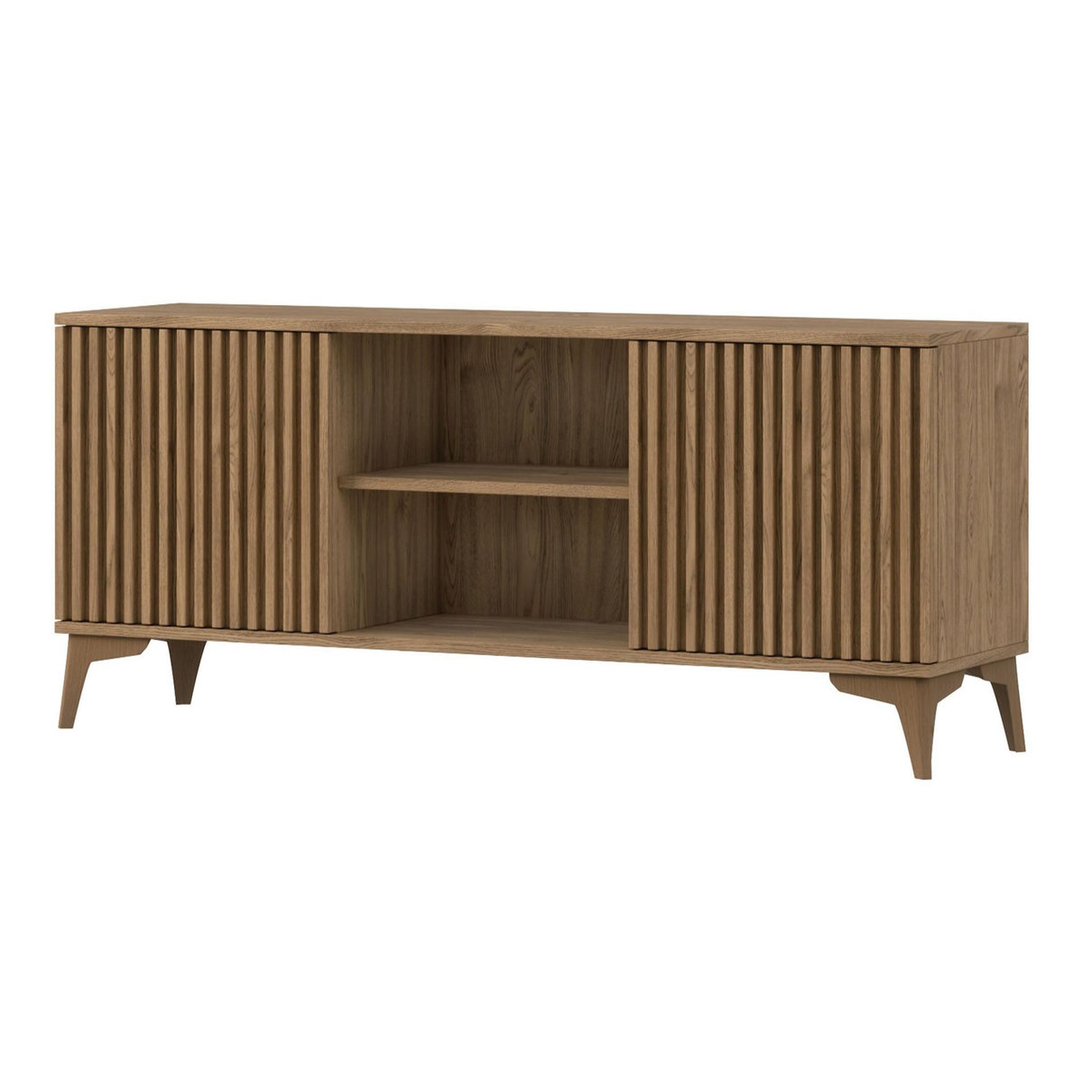 BEST MOBILIER Portmore - meuble tv - effet bois - 2 portes et 2 niches - 150 cm