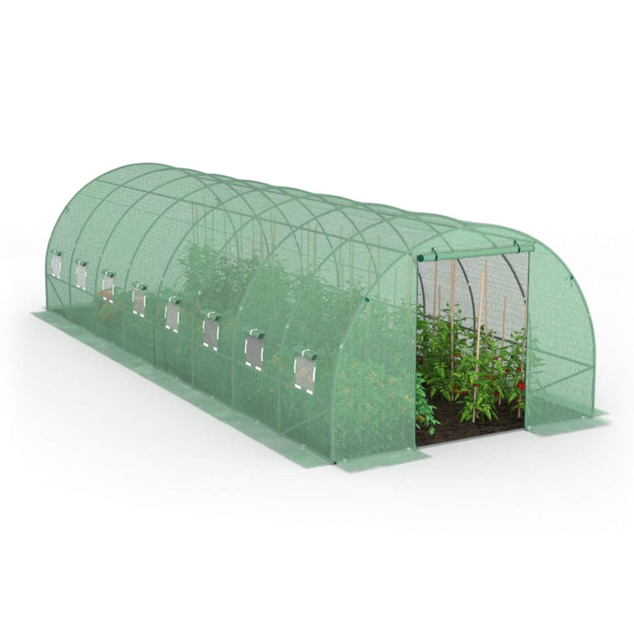 Voir la diapositive 3 : ID MARKET Bâche de rechange pour serre de jardin tunnel 24m² 8 x 3 x 2 m anti-uv avec porte et fenêtres des andes verte