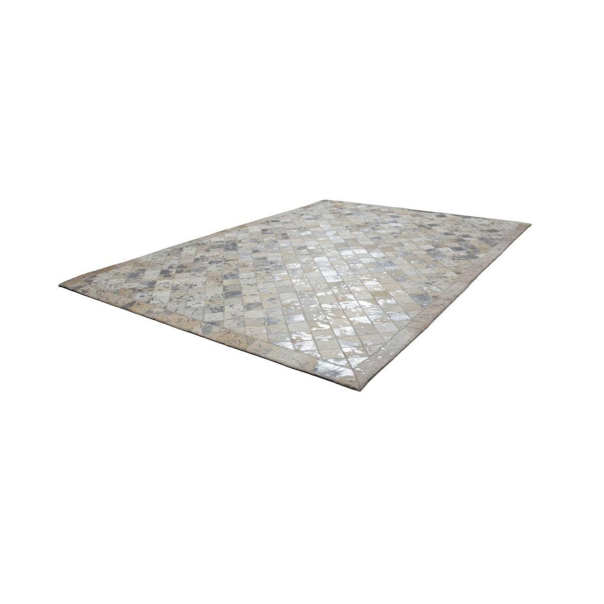 Paris Prix Tapis en Cuir Effet Mosaïque  Lavish  Gris & Argent