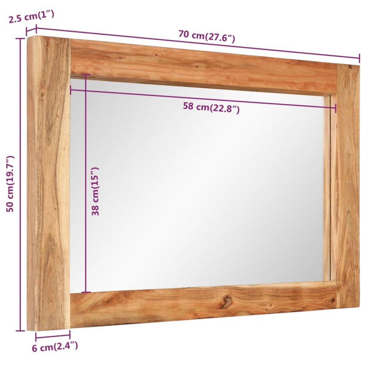 VIDAXL Miroir 70x50 cm bois massif d'acacia et verre