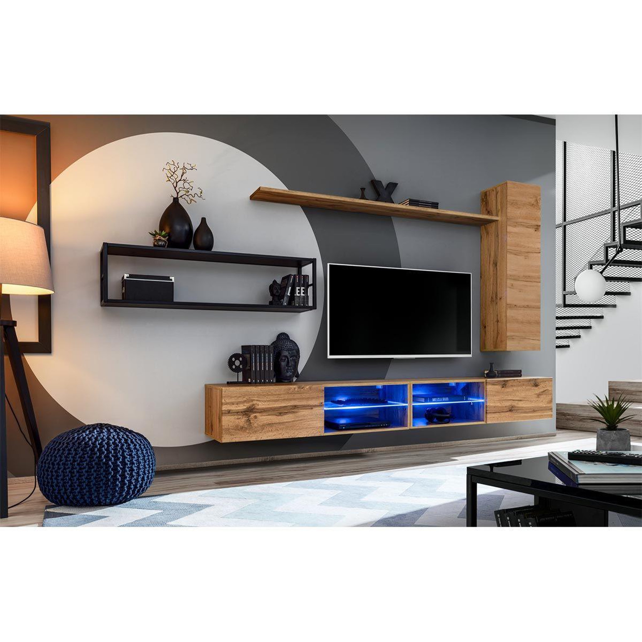 Voir la diapositive 2 : Paris Prix Ensemble meuble tv design  switch iv  300cm naturel & noir