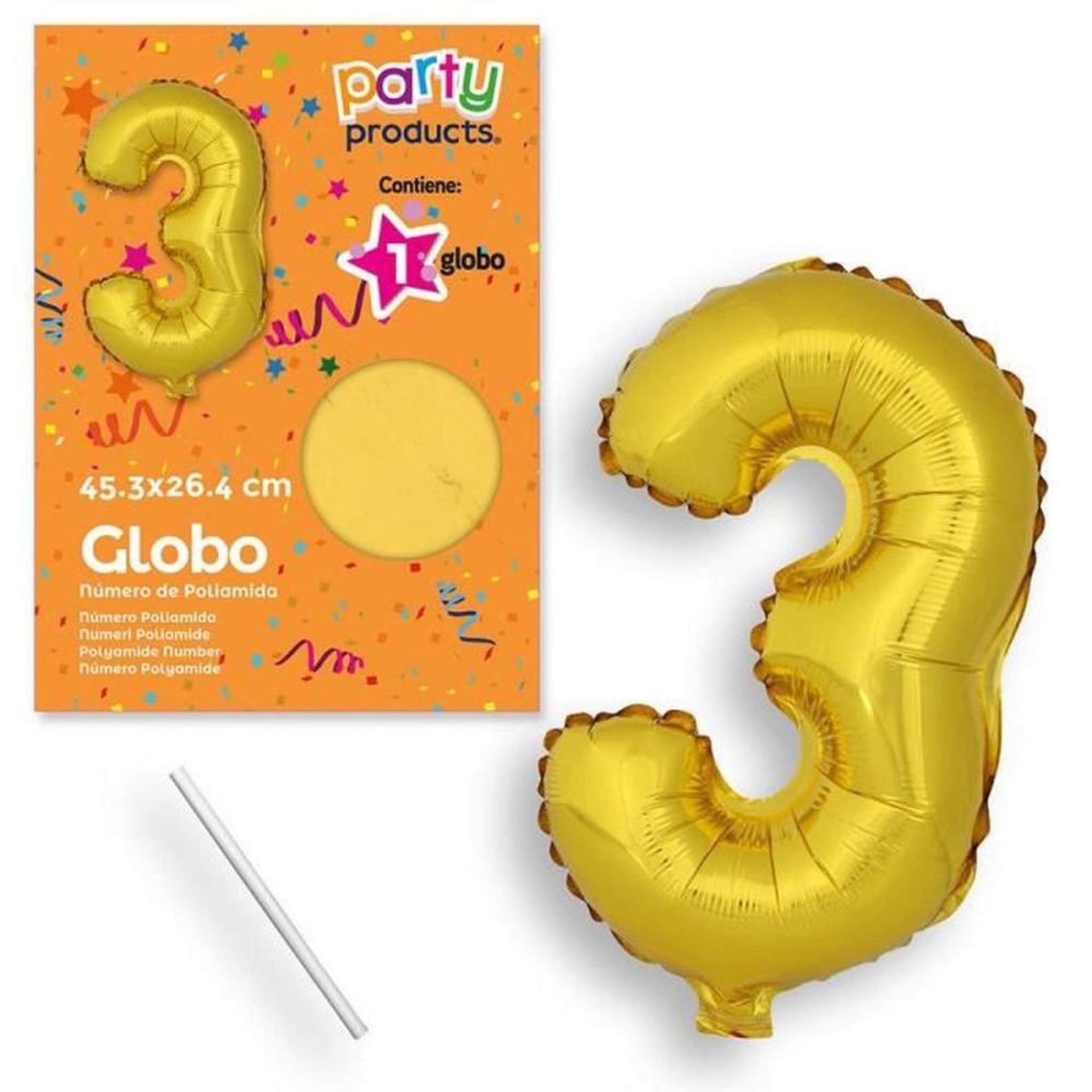 Ballon hélium feuille polyamide chiffre 3 doré 45 cm, décoration de fête