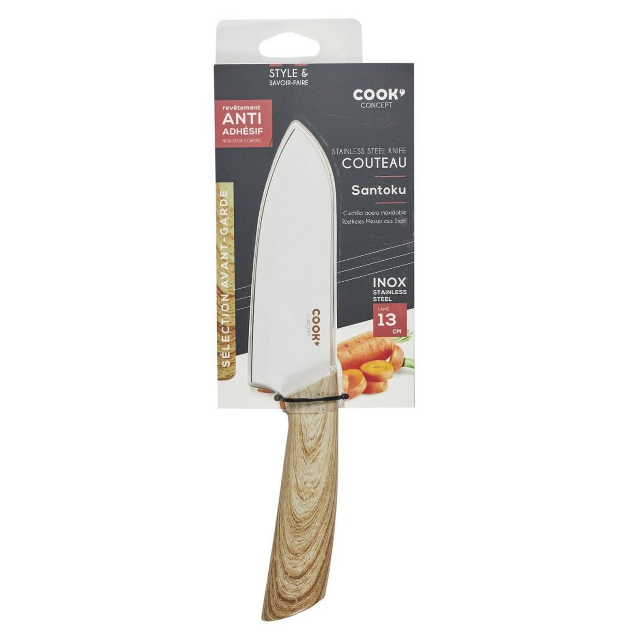 Voir la diapositive 4 : COOK CONCEPT Couteau santoku  anti-adhésif  24cm naturel