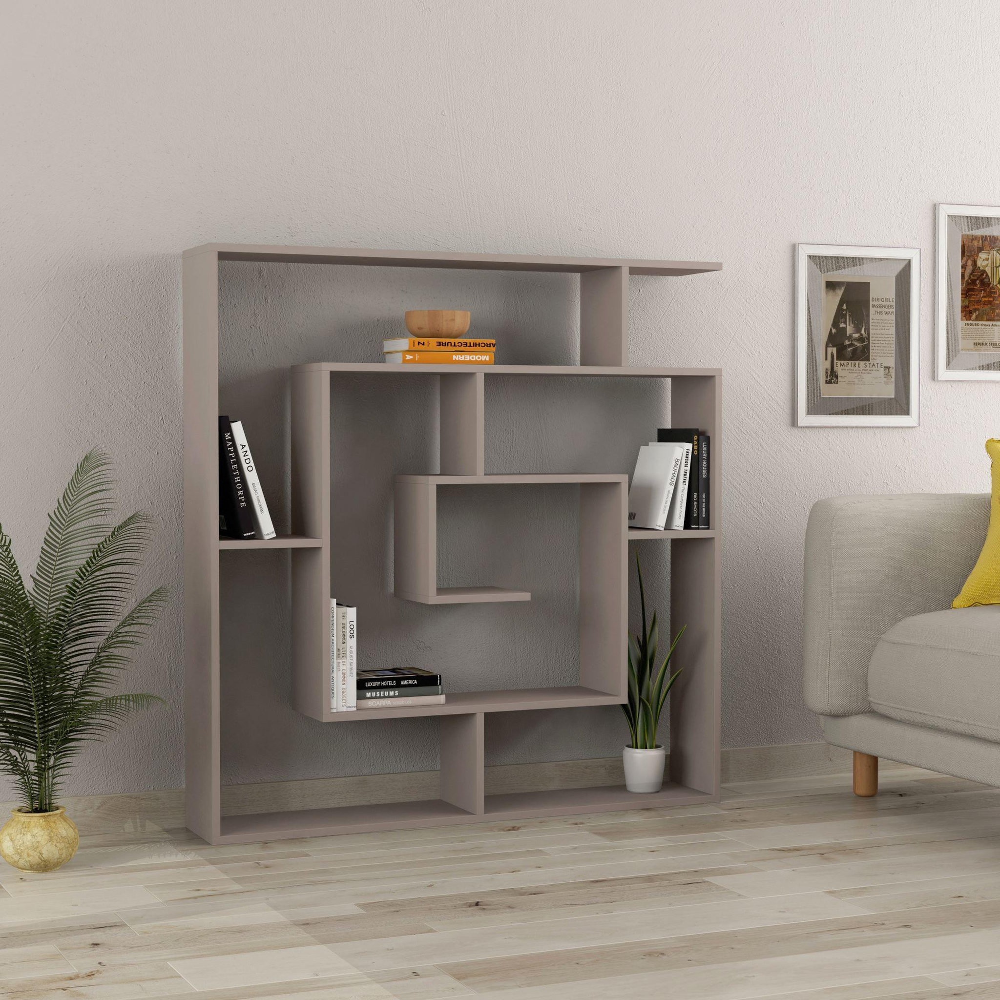 Voir la diapositive 2 : Habitat et Jardin Bibliothèque en bois  labirent  - 125 x 22 x 129 cm - moka clair