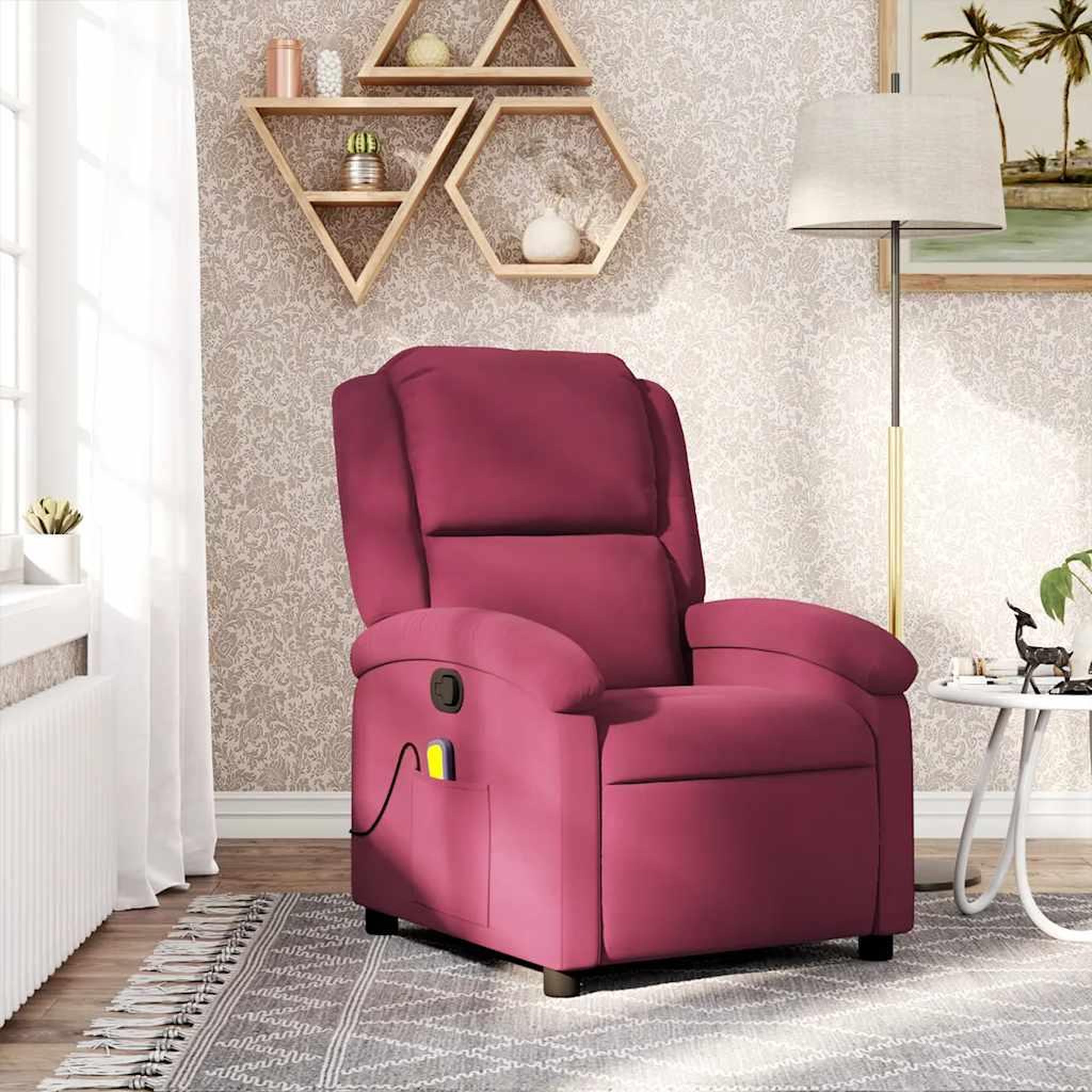 VIDAXL Fauteuil de massage inclinable rouge bordeaux velours
