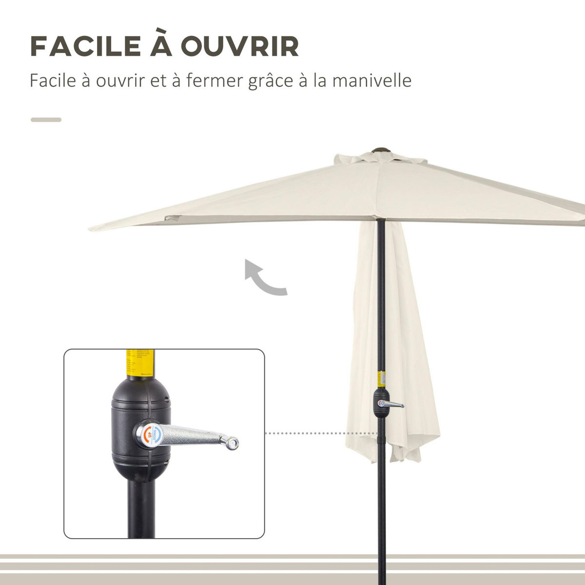OUTSUNNY Demi parasol - parasol de balcon 5 entretoises métal - 2,93 x 1,5 x 2,49 m - polyester haute densité crème