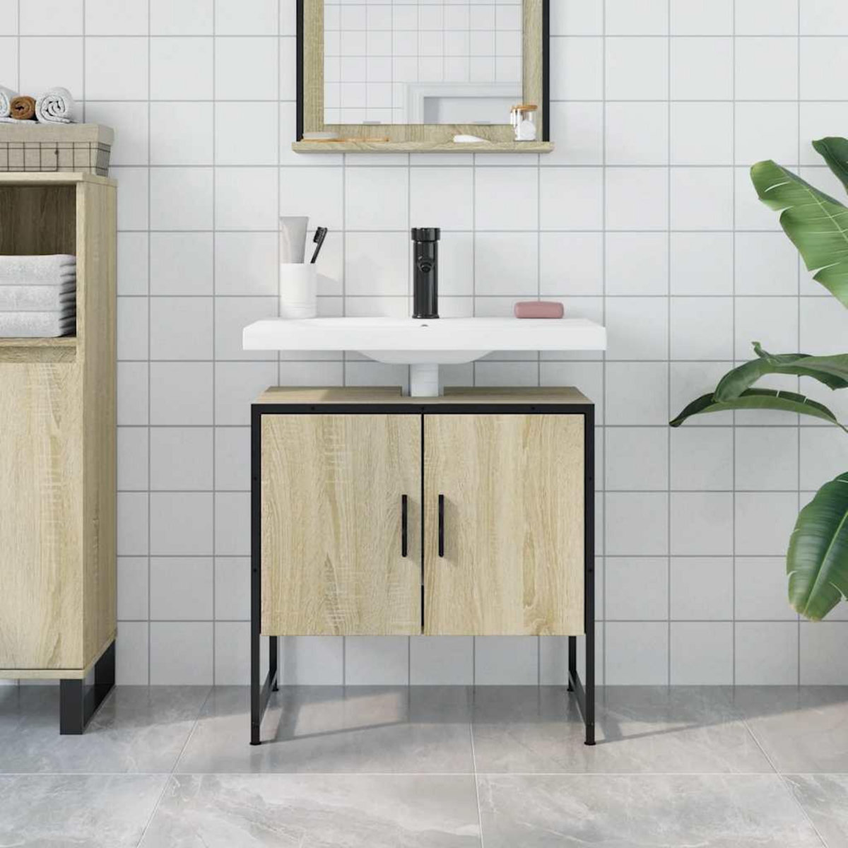VIDAXL Armoire lavabo de salle de bain chene sonoma 60x33x60 cm