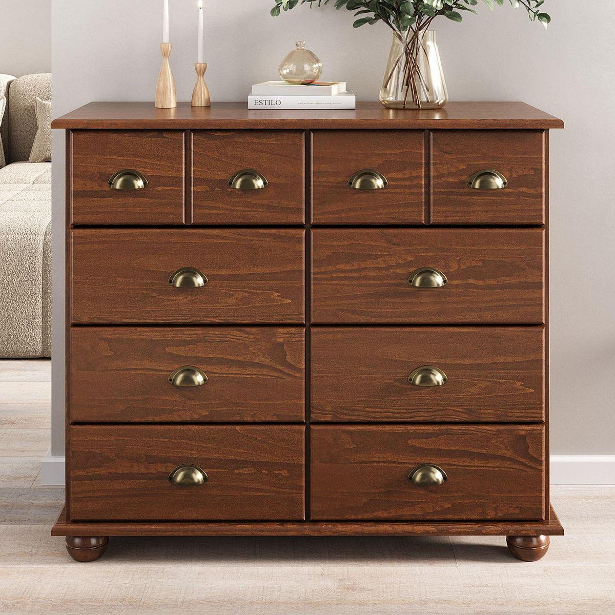 IDIMEX Commode apothicaire COLMAR en pin massif, 8 tiroirs