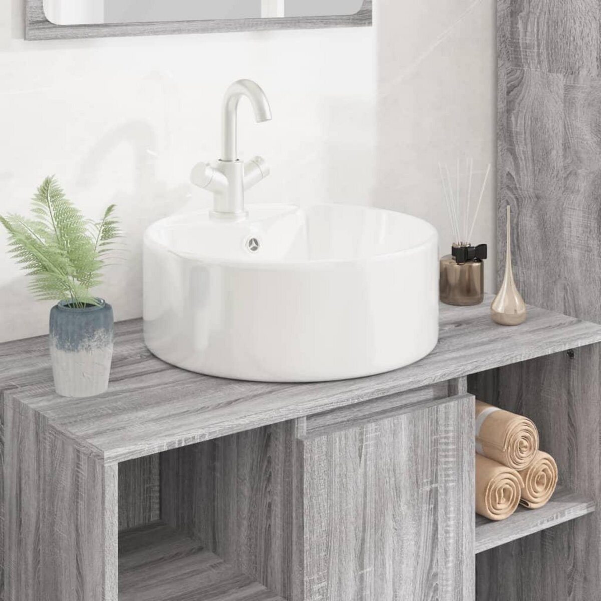 VIDAXL Lavabo blanc 40x14,5 cm ceramique rond