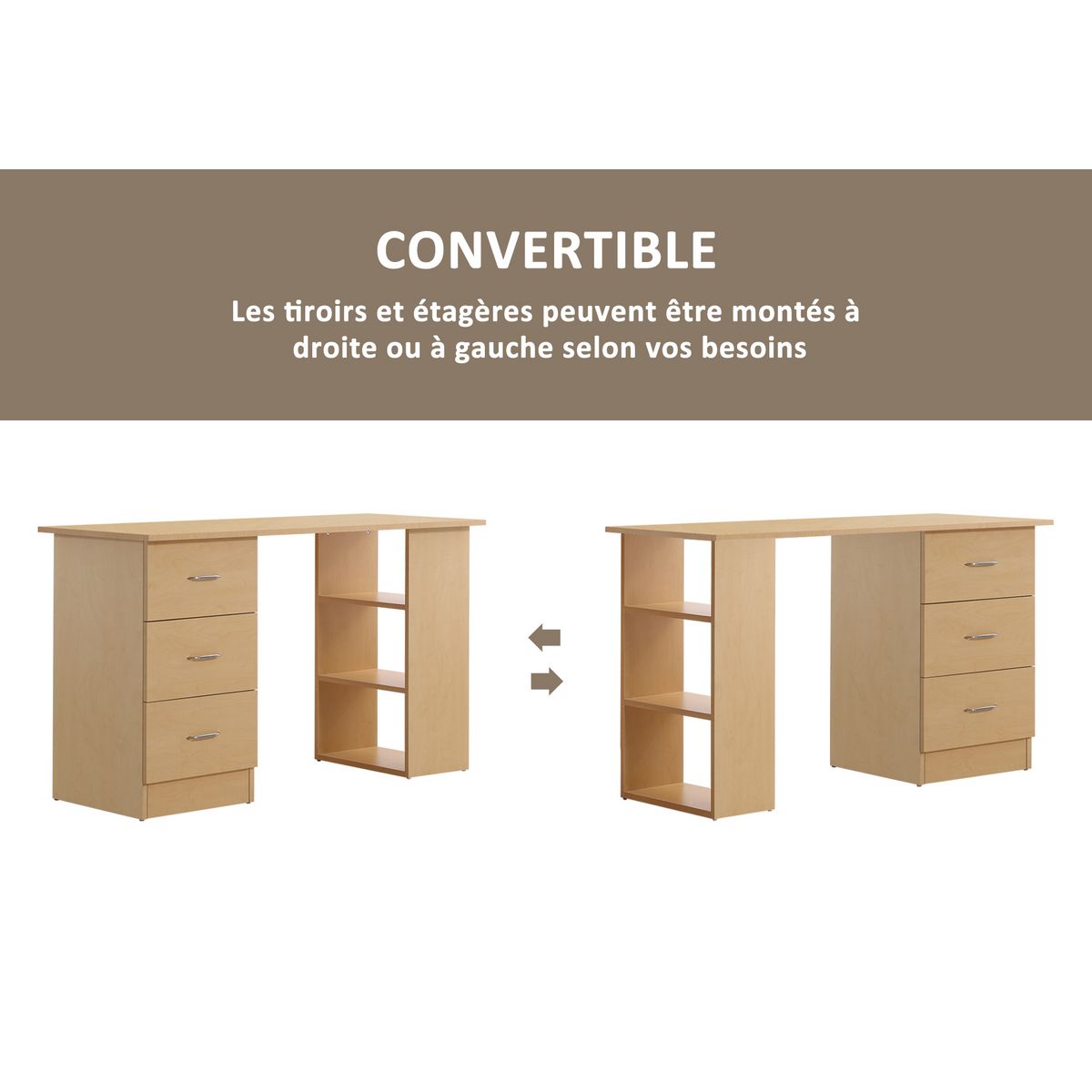 HOMCOM Bureau informatique table multi-fonctions 3 tiroirs 2 étagères dim. 120L x 49l x 72H cm MDF aspect bois clair