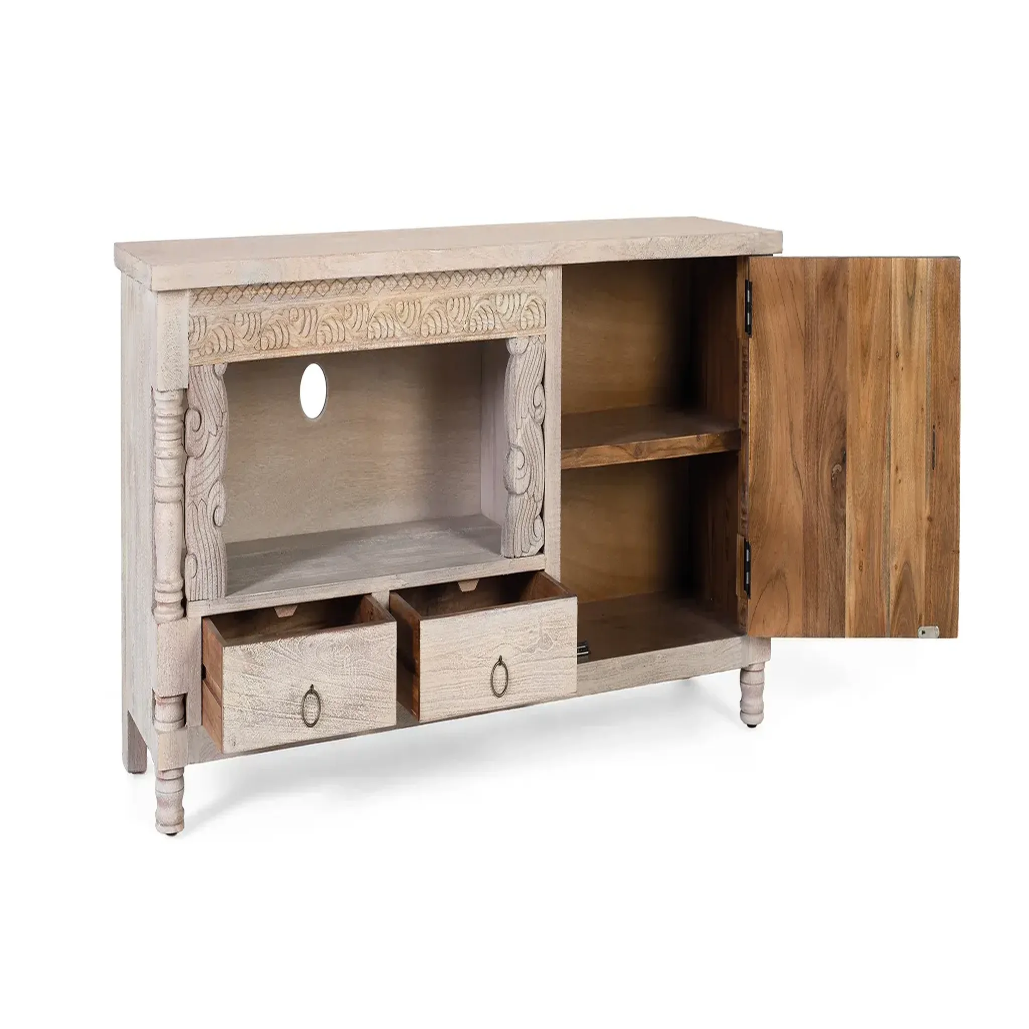 Voir la diapositive 2 : GINER Y COLOMER SL Meuble tv en bois de chêne récupéré 150cm style boho ethnique