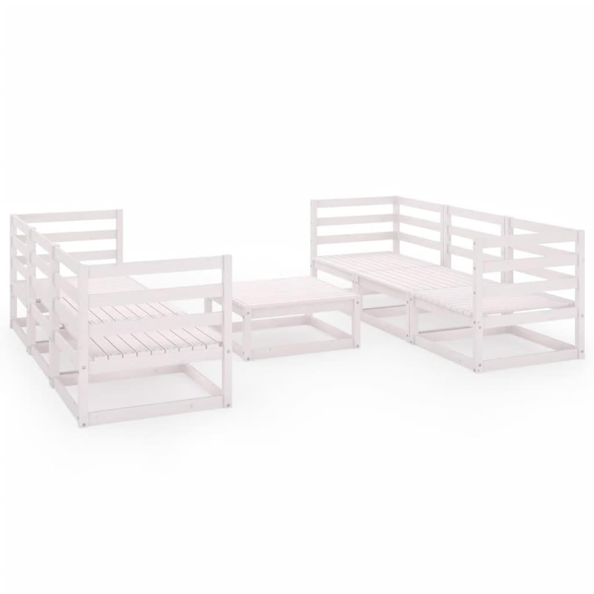 Voir la diapositive 2 : VIDAXL Salon de jardin 7 pcs Blanc Bois de pin massif