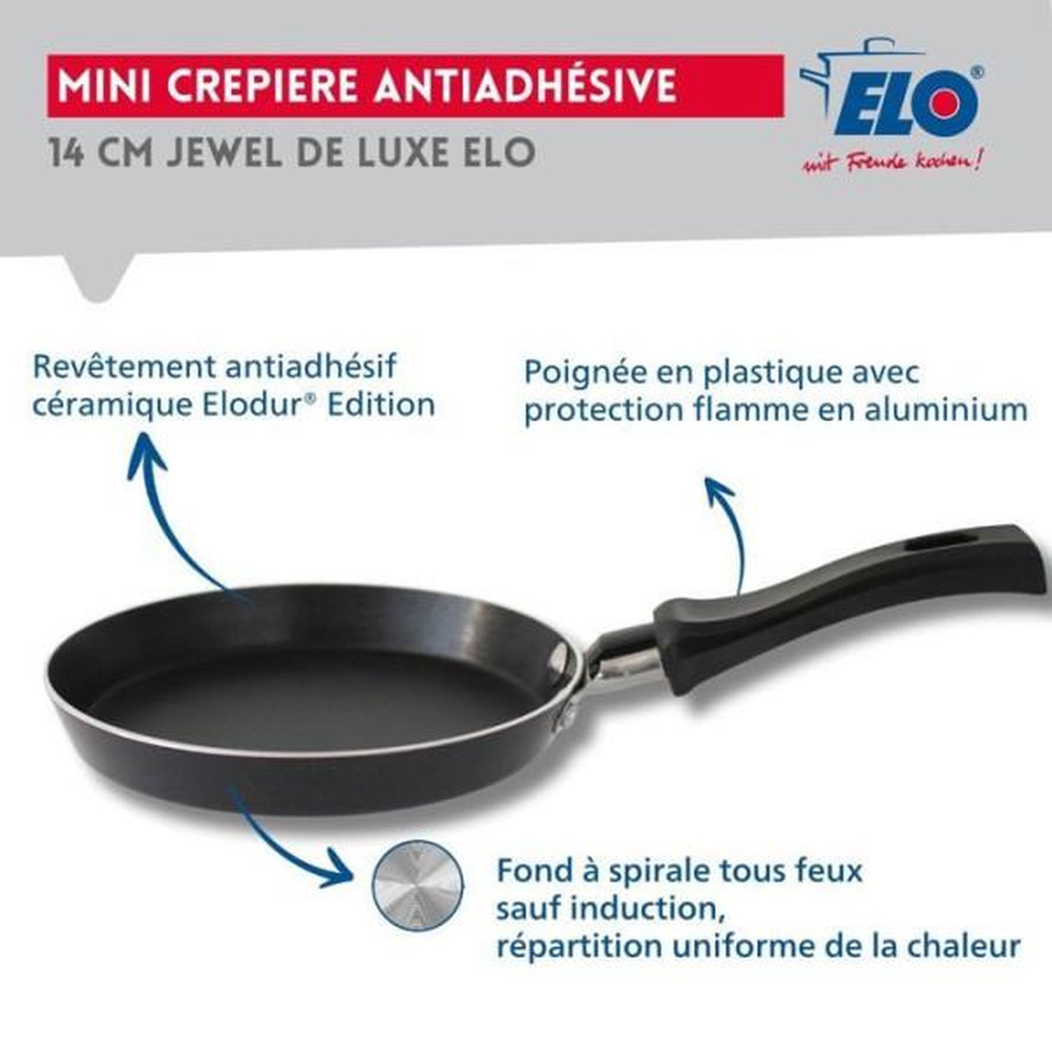 Voir la diapositive 3 : ELO Ensemble de 2 mini poele a crepe - elo - jewel de luxe - ø 14 cm - revetement céramique
