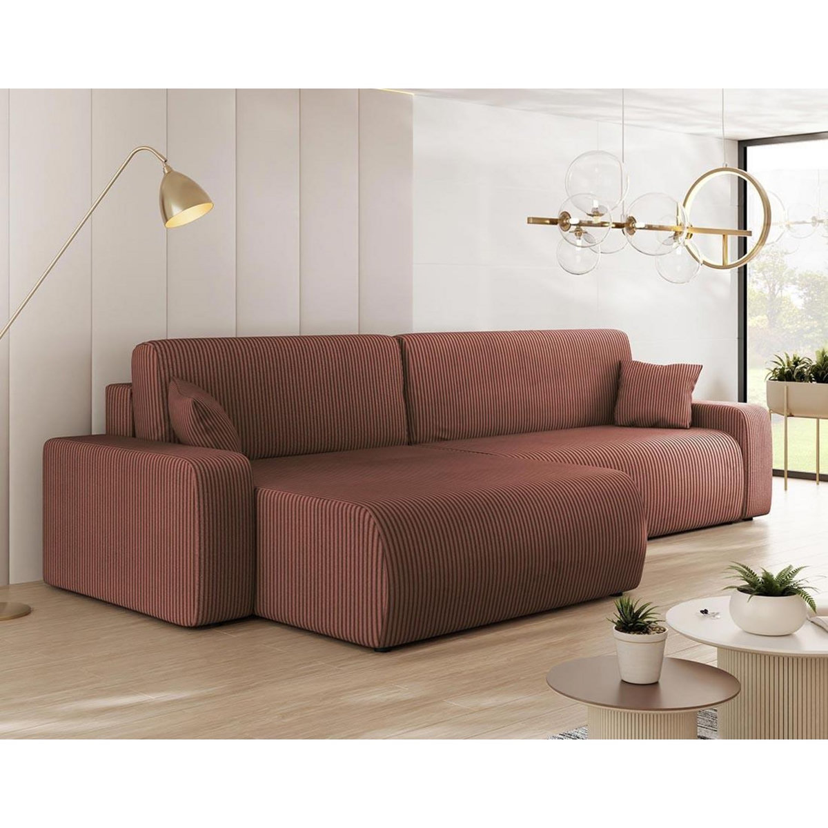 BEST MOBILIER Artemisa - canapé d'angle réversible 5 places convertible avec coffre en velours côtelé