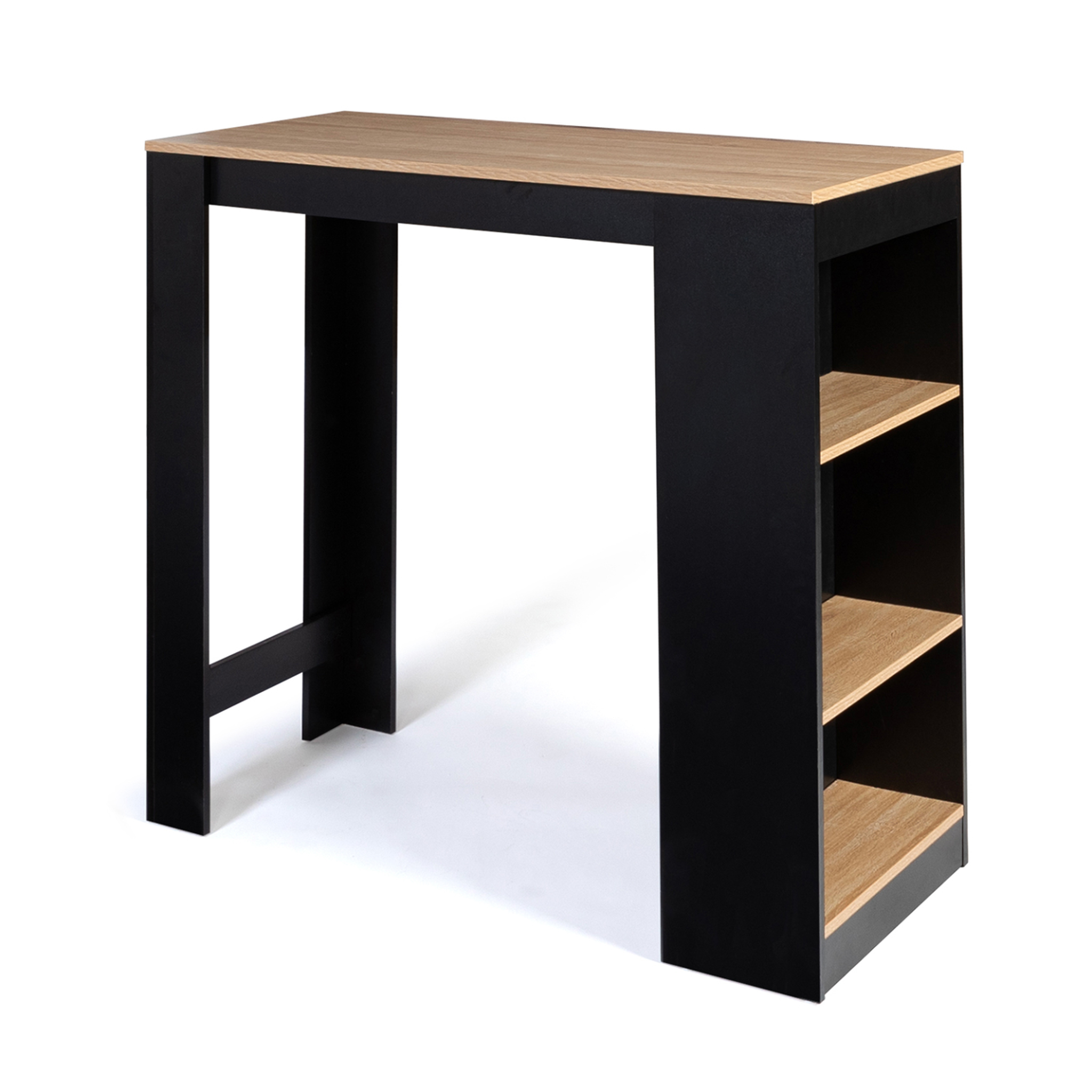 ID MARKET Table de bar barth 2 à 4 personnes bois noir plateau façon hêtre