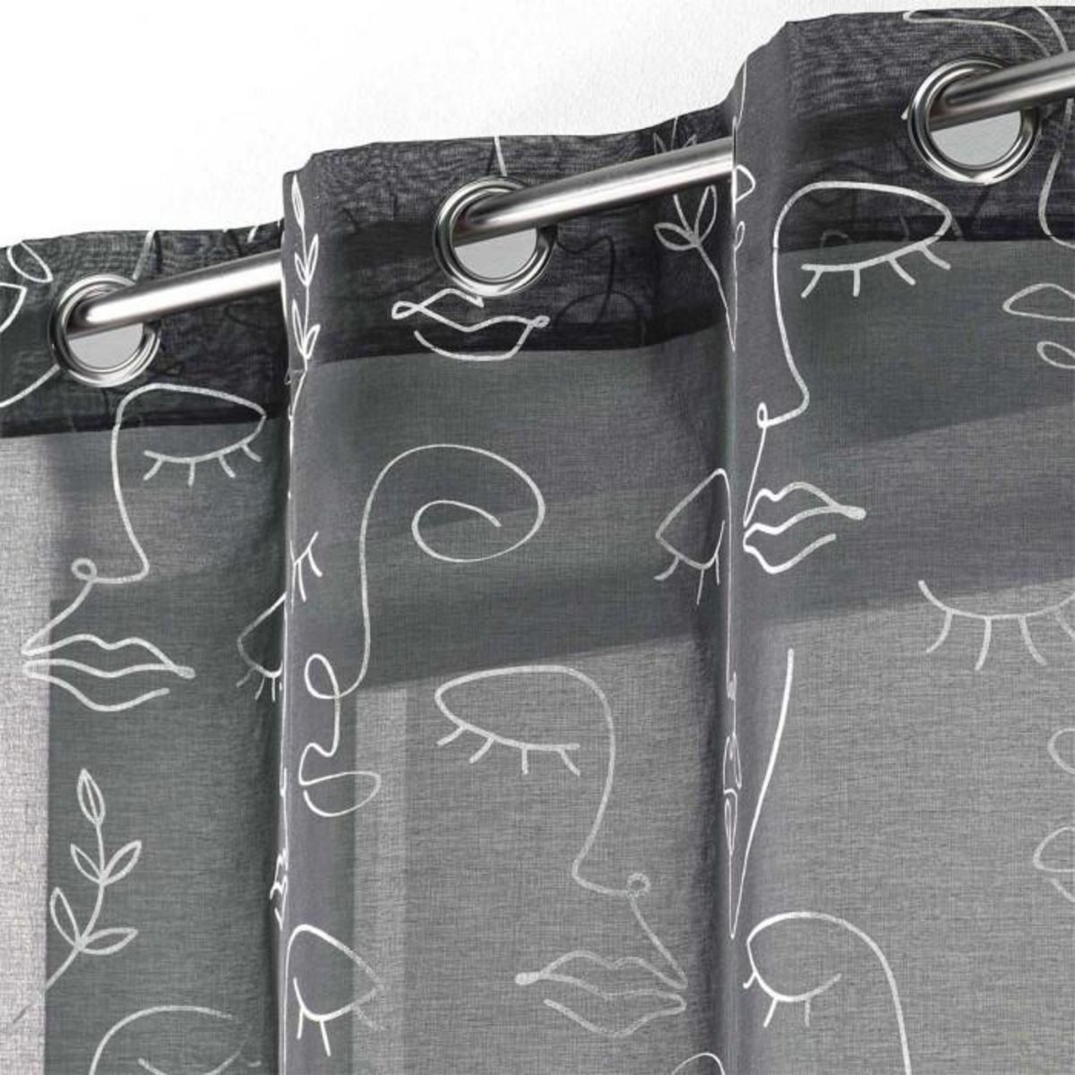 Paris Prix Rideau Voilage à Œillets  Arty Line  140x240cm Anthracite & Argent