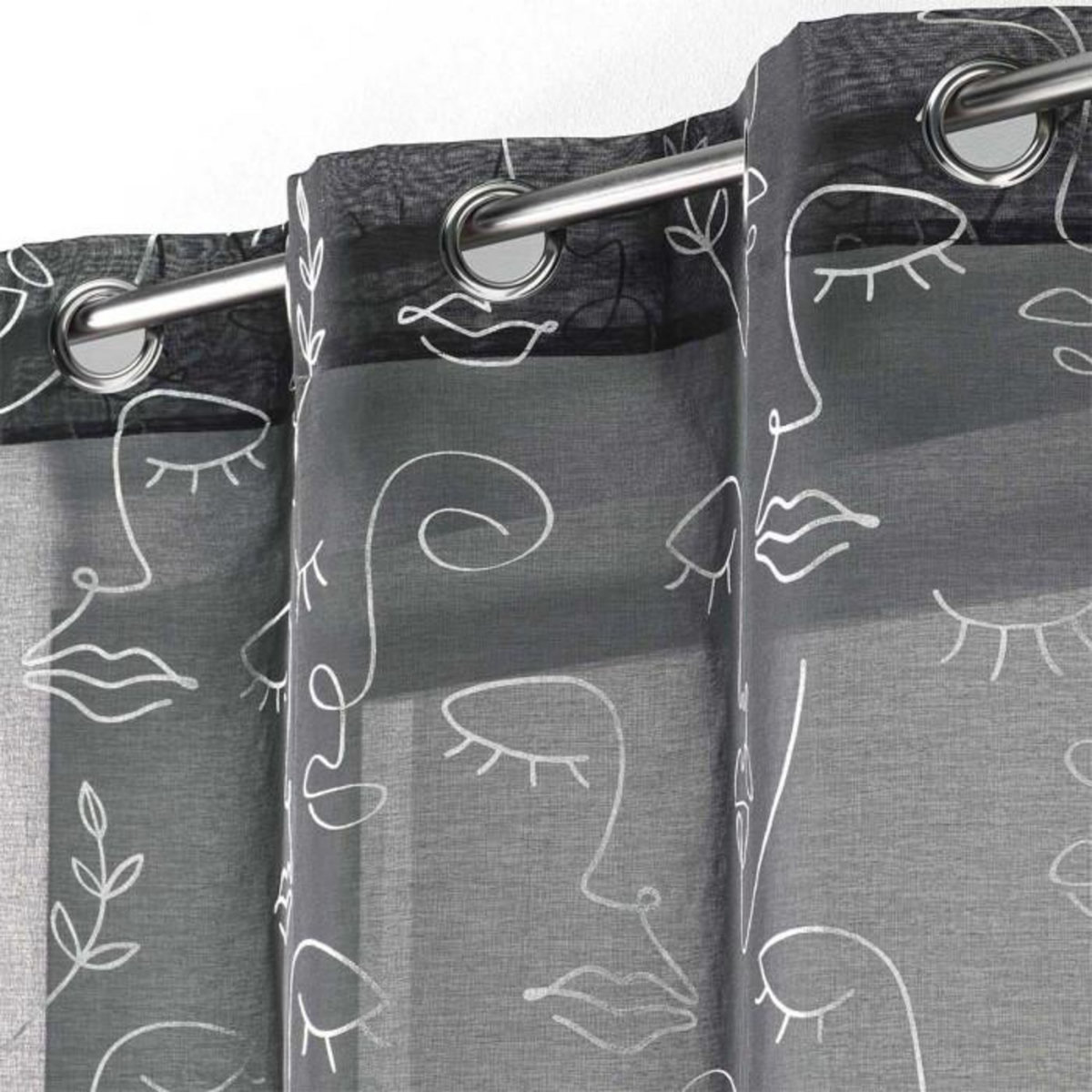 Paris Prix Rideau Voilage à Œillets  Arty Line  140x240cm Anthracite & Argent